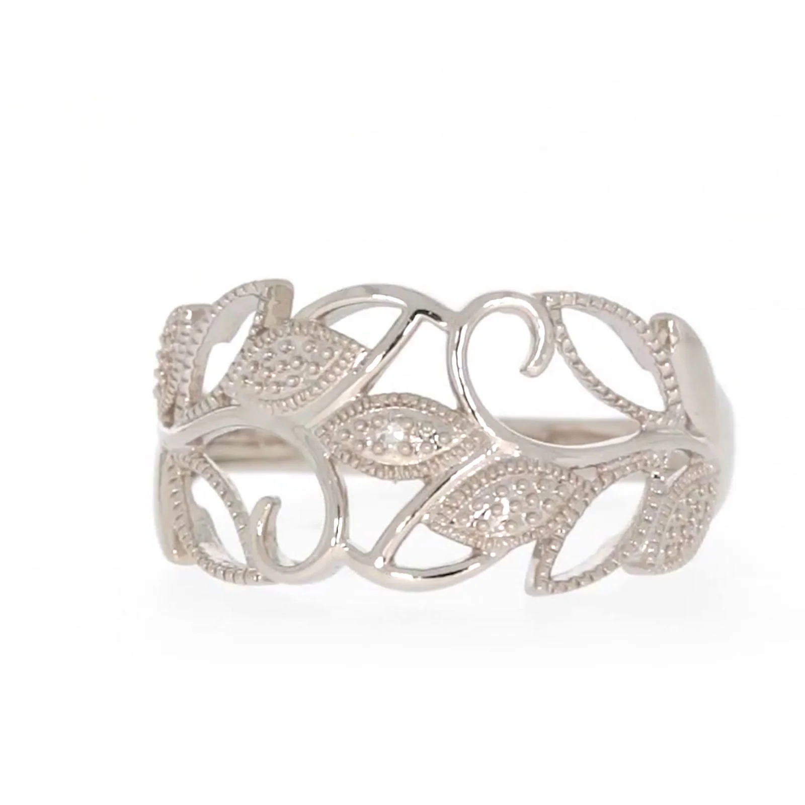 Sterling Silver Diamond Set Leaf Ring - Image 3