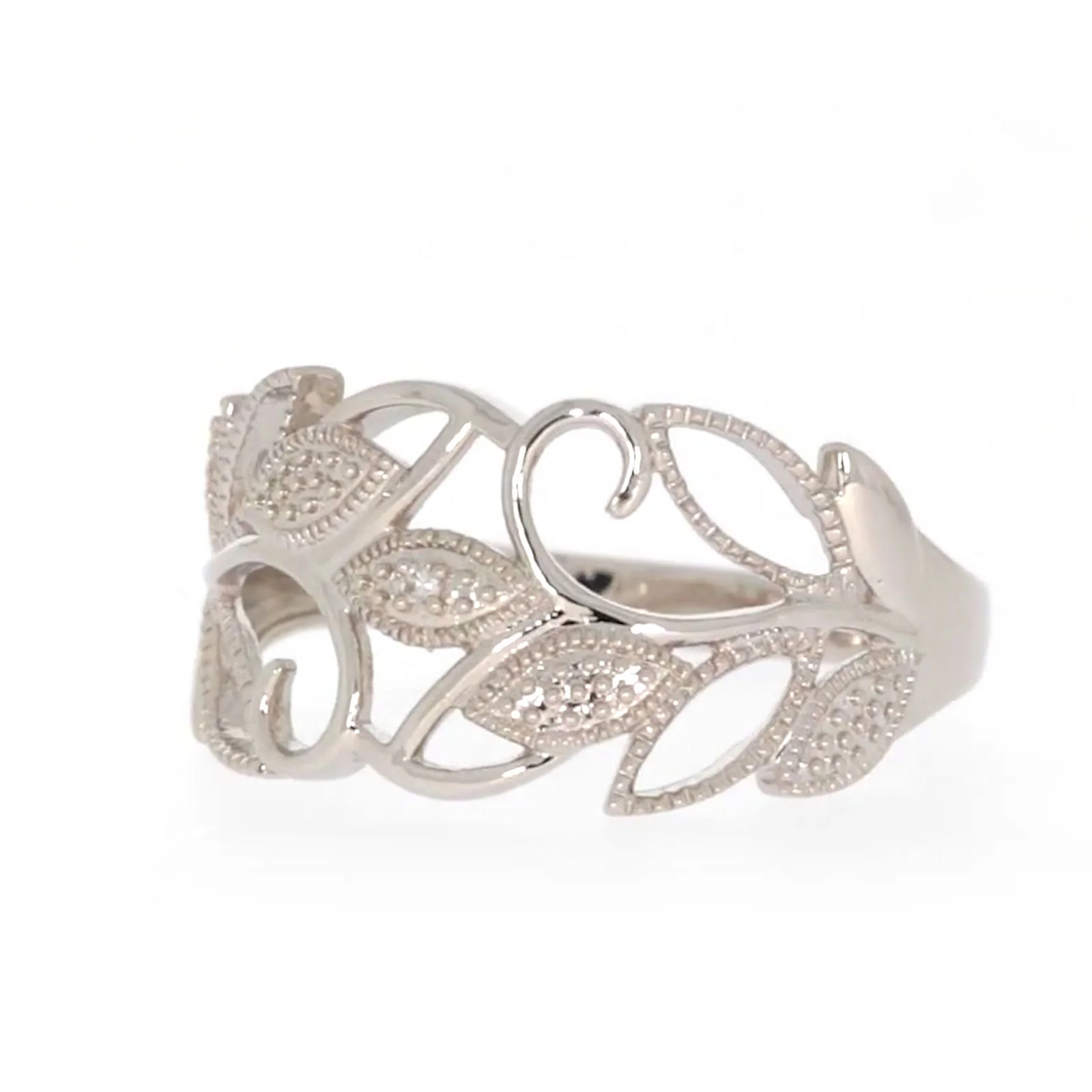 Sterling Silver Diamond Set Leaf Ring - Image 6