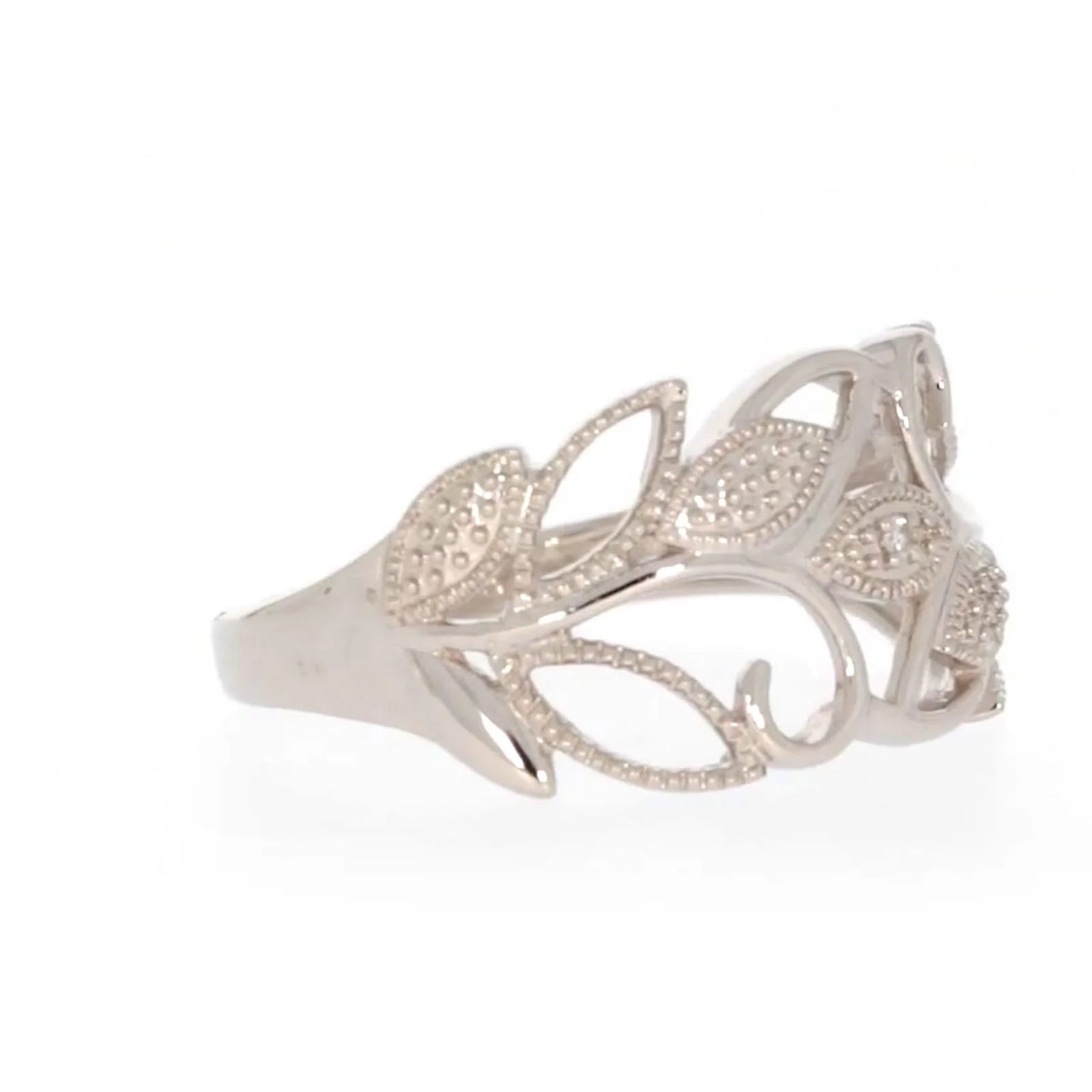 Sterling Silver Diamond Set Leaf Ring - Image 65
