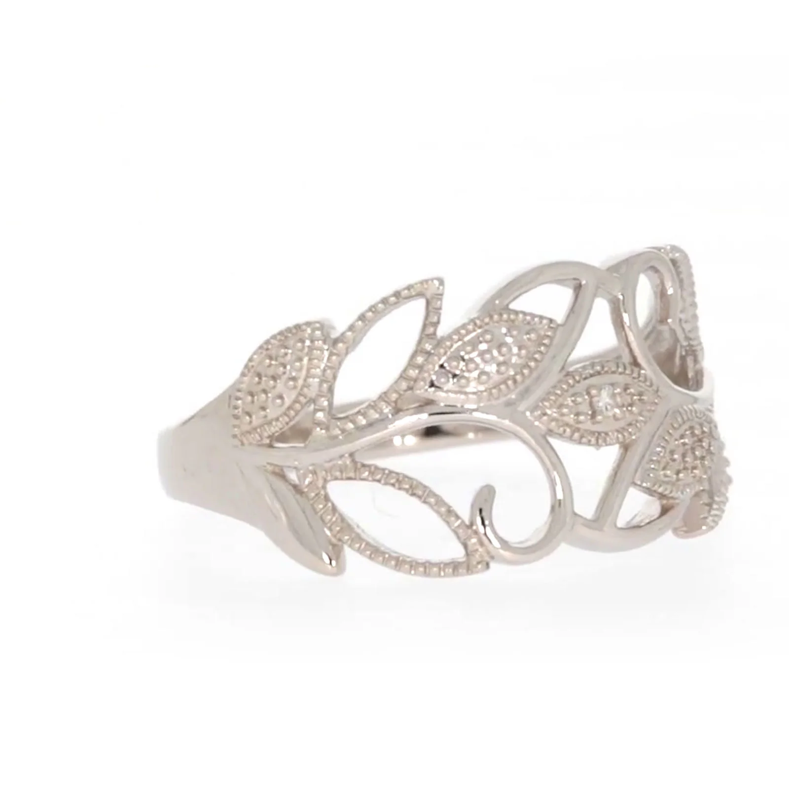 Sterling Silver Diamond Set Leaf Ring - Image 68