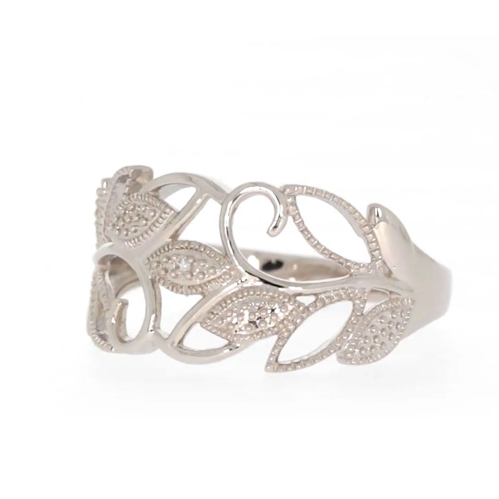 Sterling Silver Diamond Set Leaf Ring - Image 7