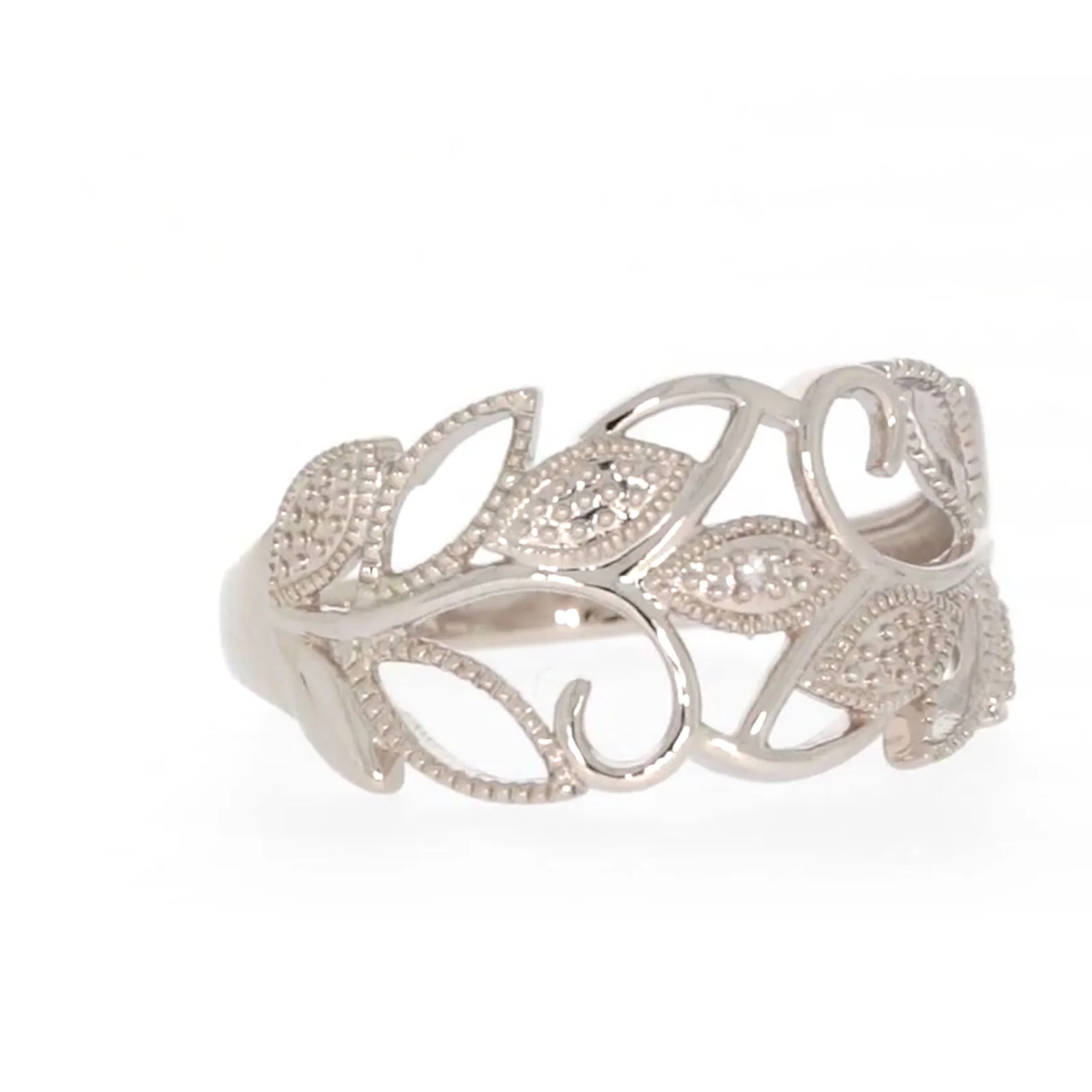 Sterling Silver Diamond Set Leaf Ring - Image 71