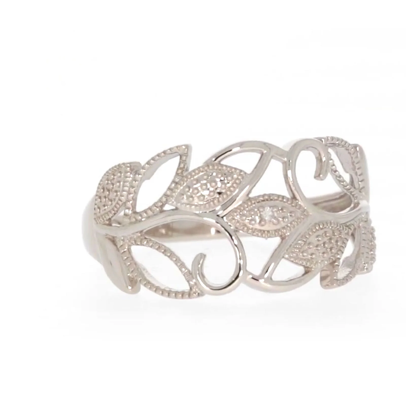 Sterling Silver Diamond Set Leaf Ring - Image 72