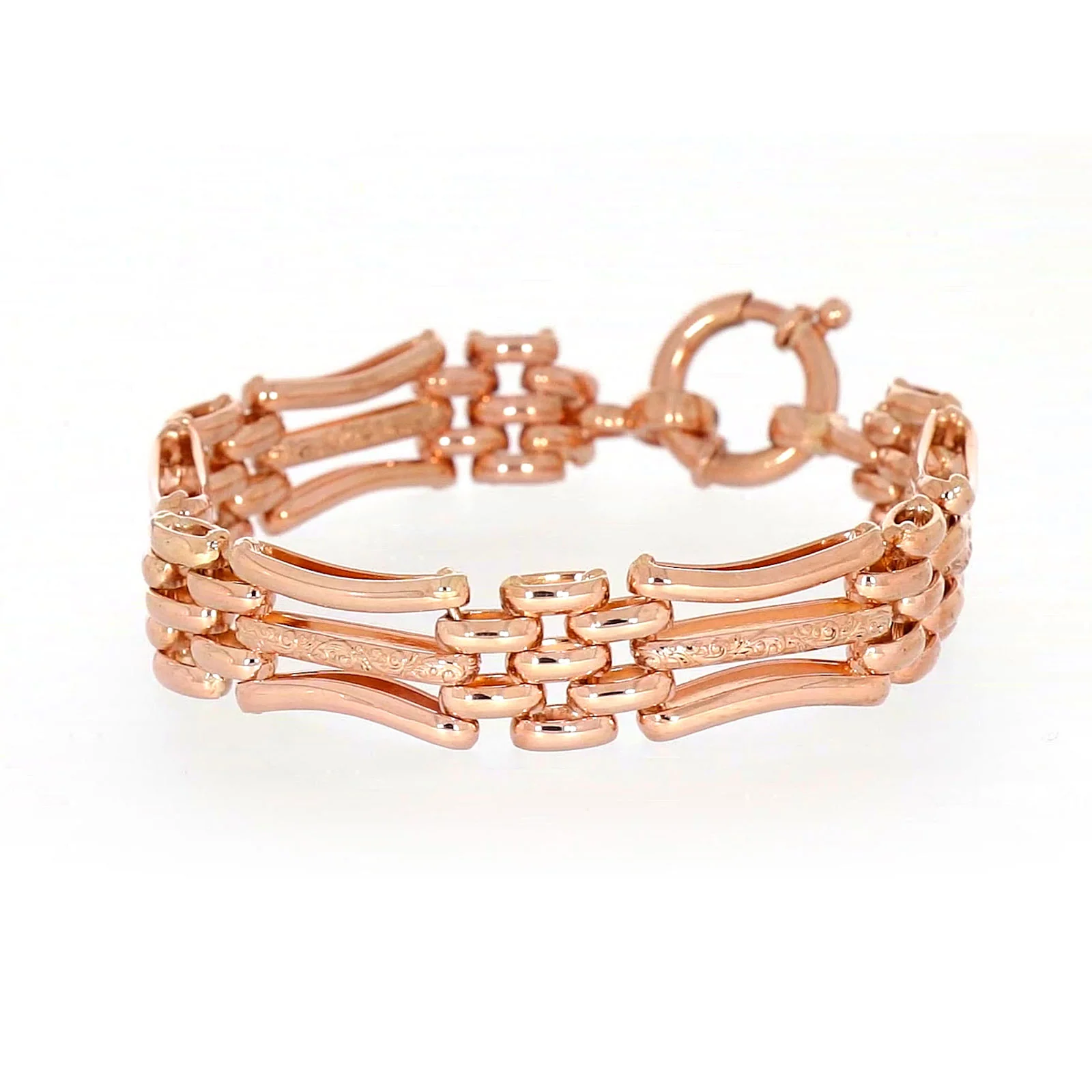 9ct Rose Gold Silver Filled 19cm Gate Bracelet with Bolt Ring - Image 6