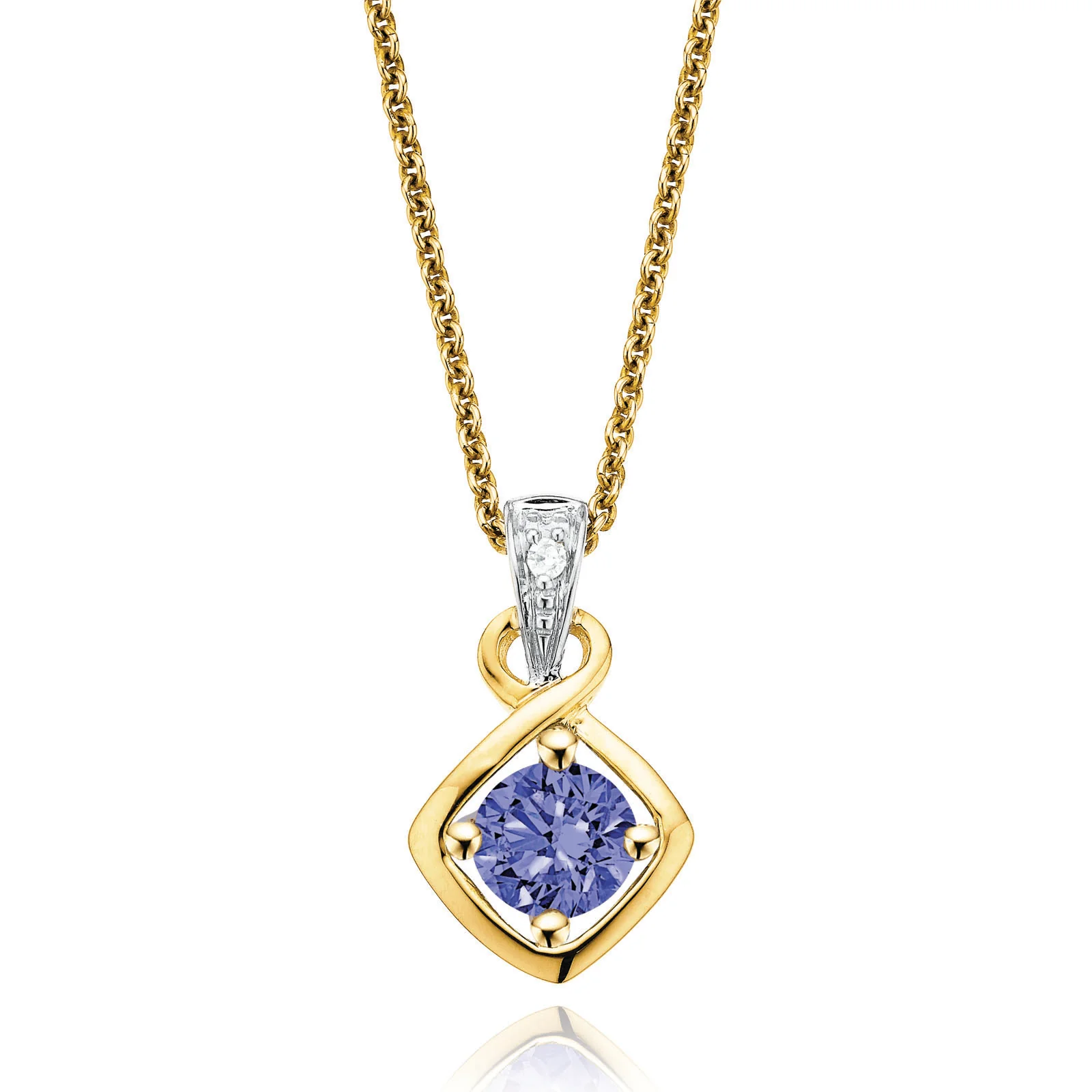 9ct Yellow Gold Round Brilliant Cut Tanzanite & Diamond Set Pendant