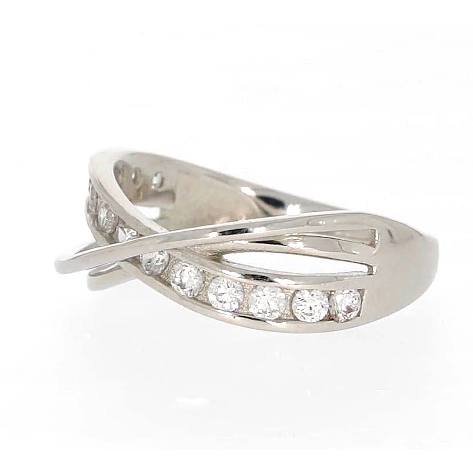 Sterling Silver Cubic Zirconia Cross Over Ring - Image 11