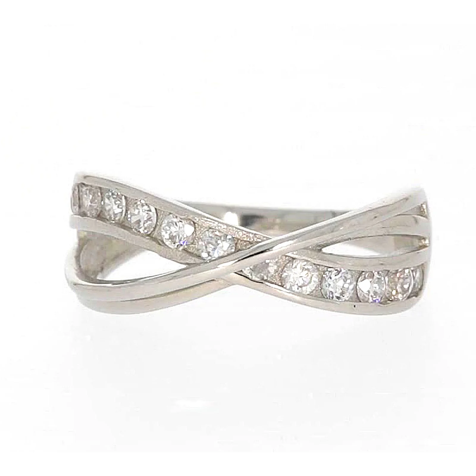 Sterling Silver Cubic Zirconia Cross Over Ring - Image 2
