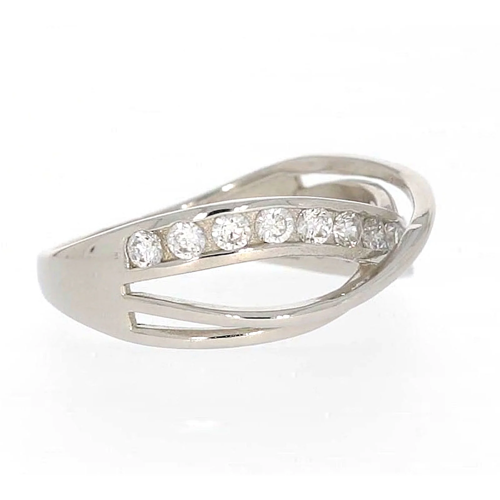 Sterling Silver Cubic Zirconia Cross Over Ring - Image 62