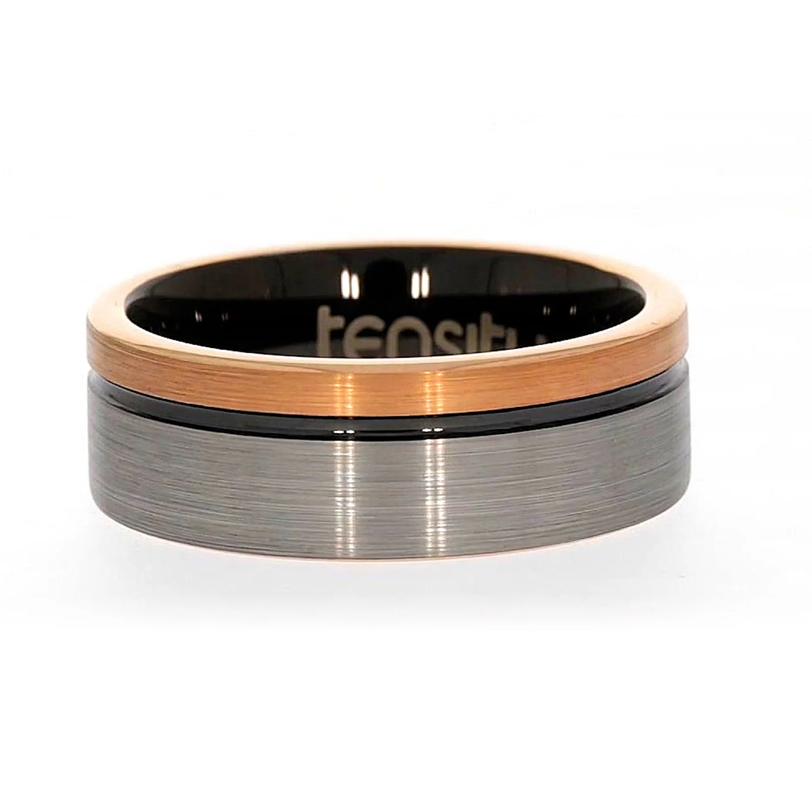Tensity Tungsten Rose and Black Patterned Band Mens Ring - Image 3
