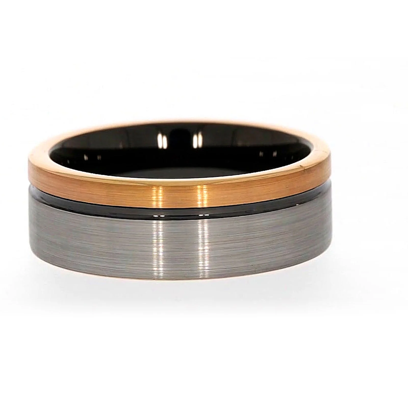 Tensity Tungsten Rose and Black Patterned Band Mens Ring - Image 34