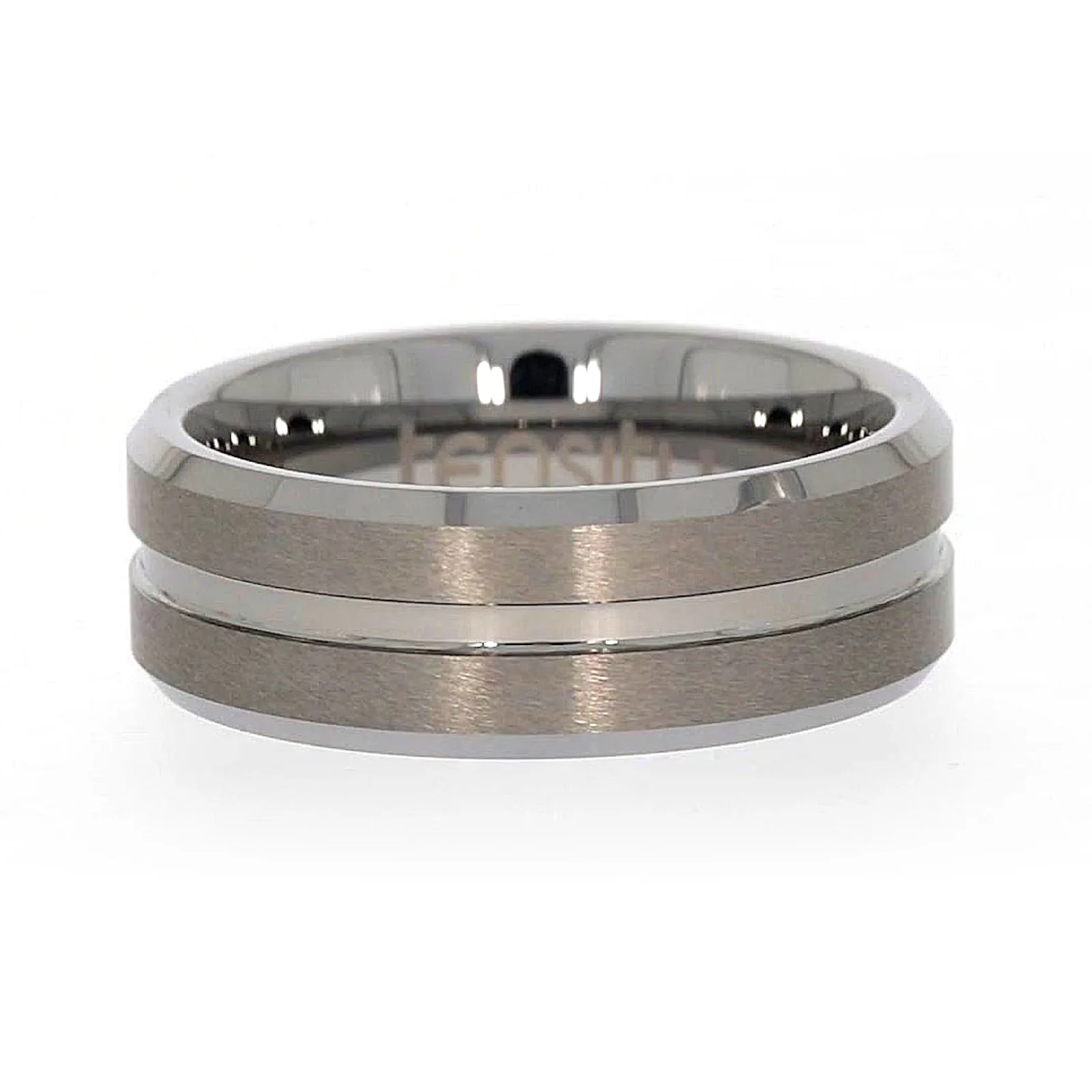 Tensity Band Patterned Polished Mens Ring - Image 2