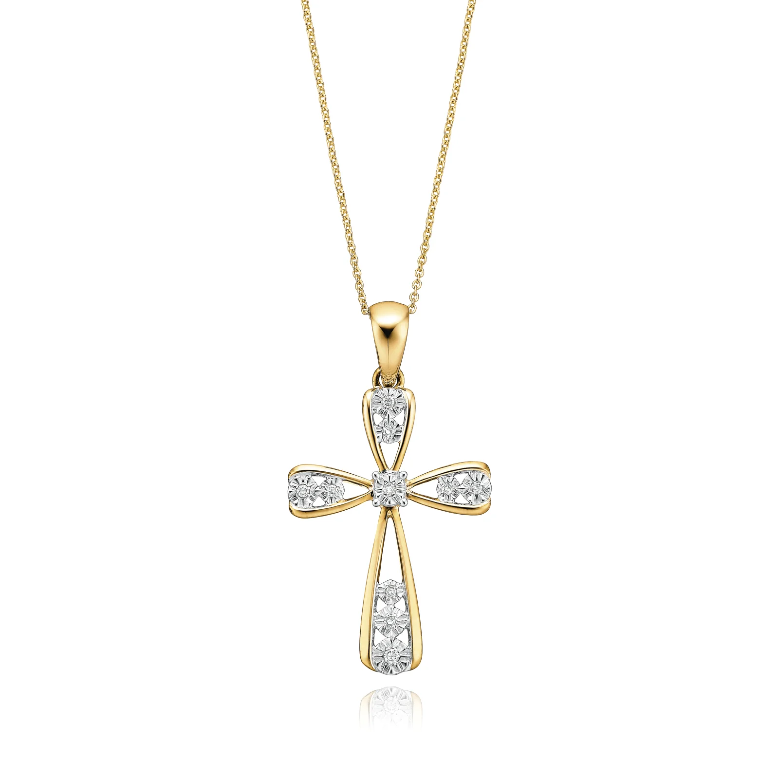 9ct Yellow Gold & Diamond Set Cross Pendant