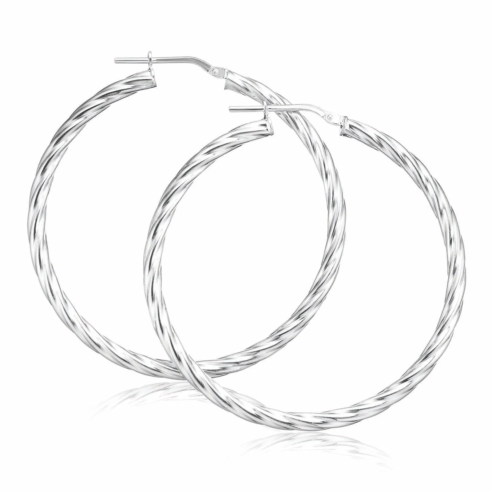 Sterling Silver 40mm Twist Hoop Earrings