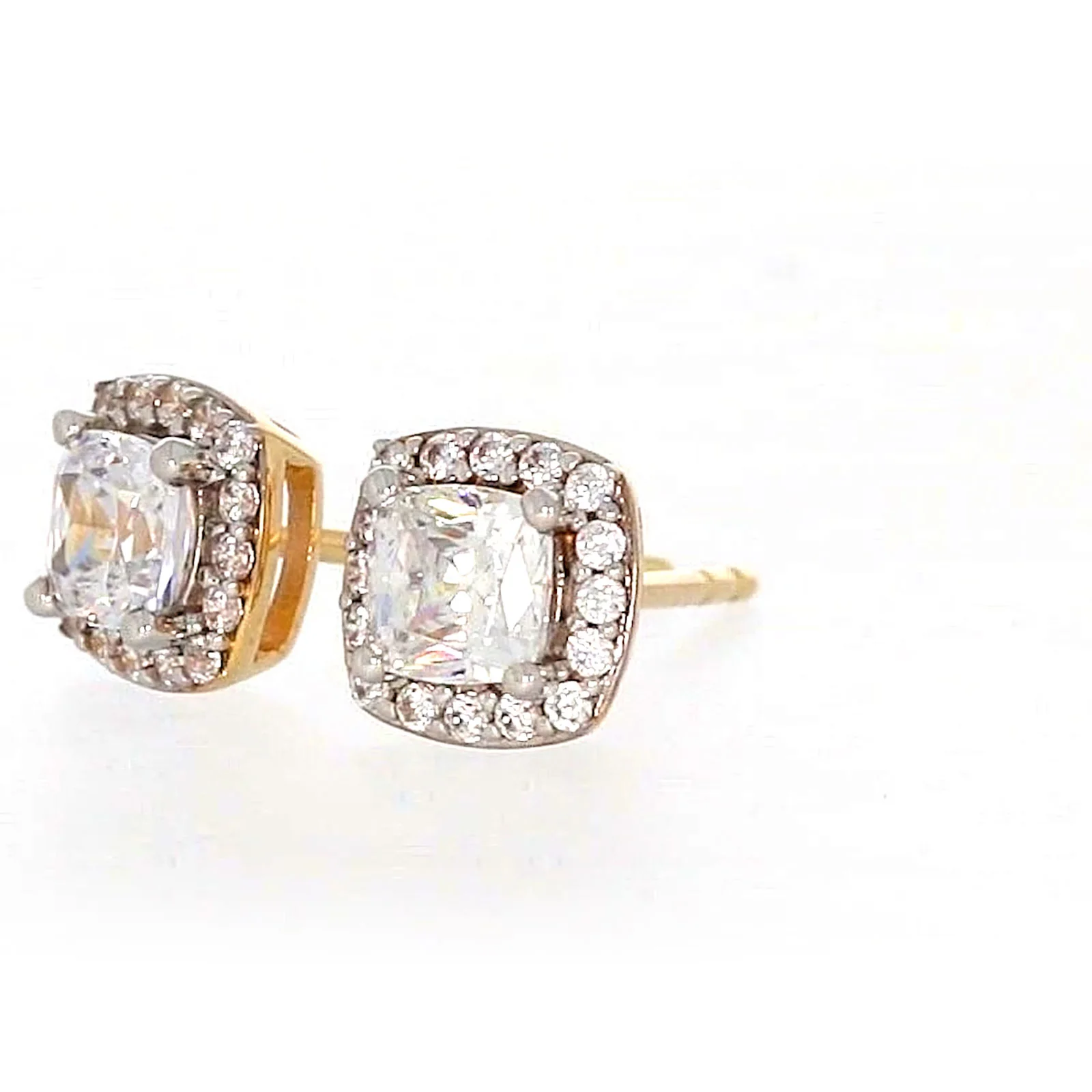 HUSH 9ct Yellow Gold Cushion & Round Brilliant Cut with 1 CARAT tw of Diamond Simulants Stud Earrings - Image 10