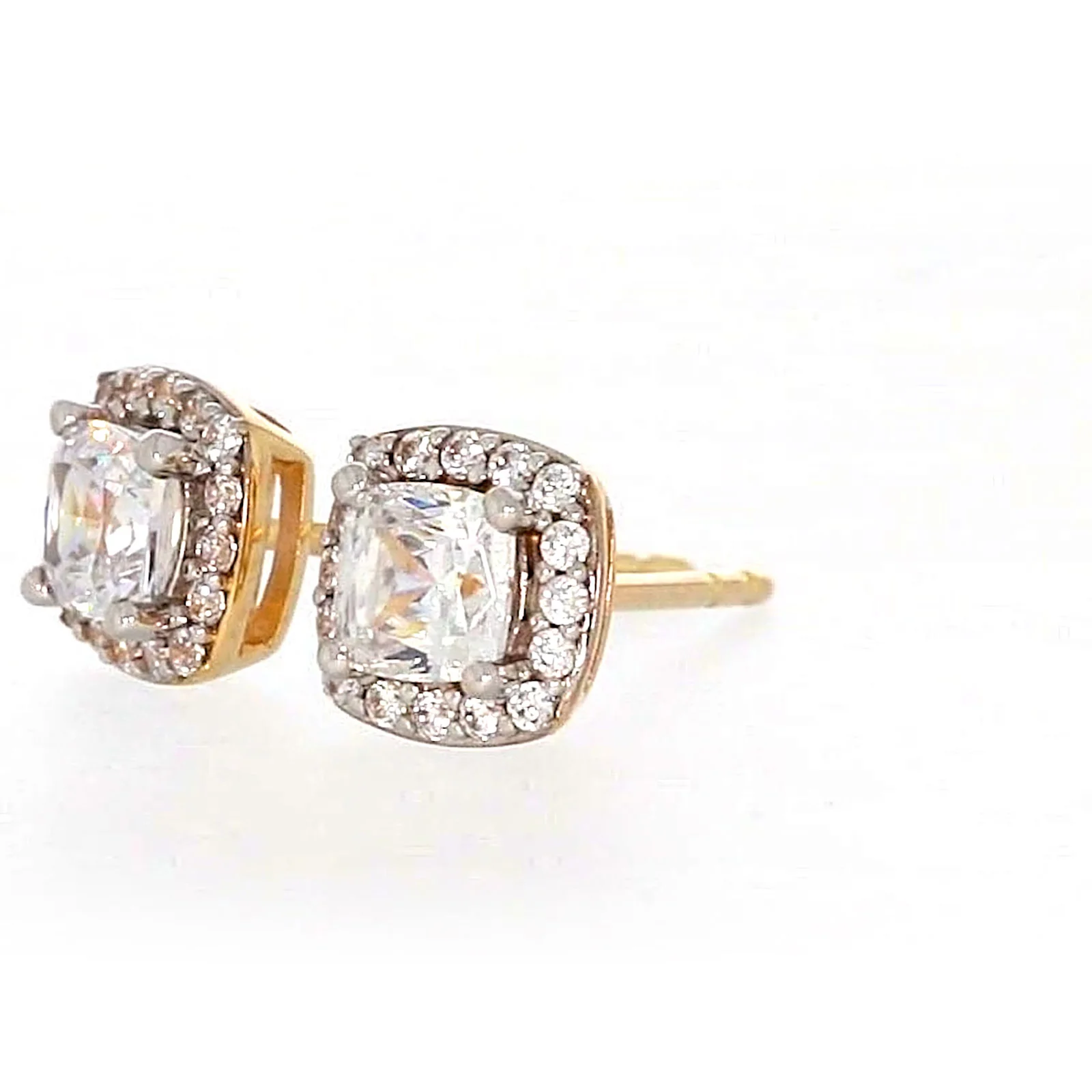 HUSH 9ct Yellow Gold Cushion & Round Brilliant Cut with 1 CARAT tw of Diamond Simulants Stud Earrings - Image 11