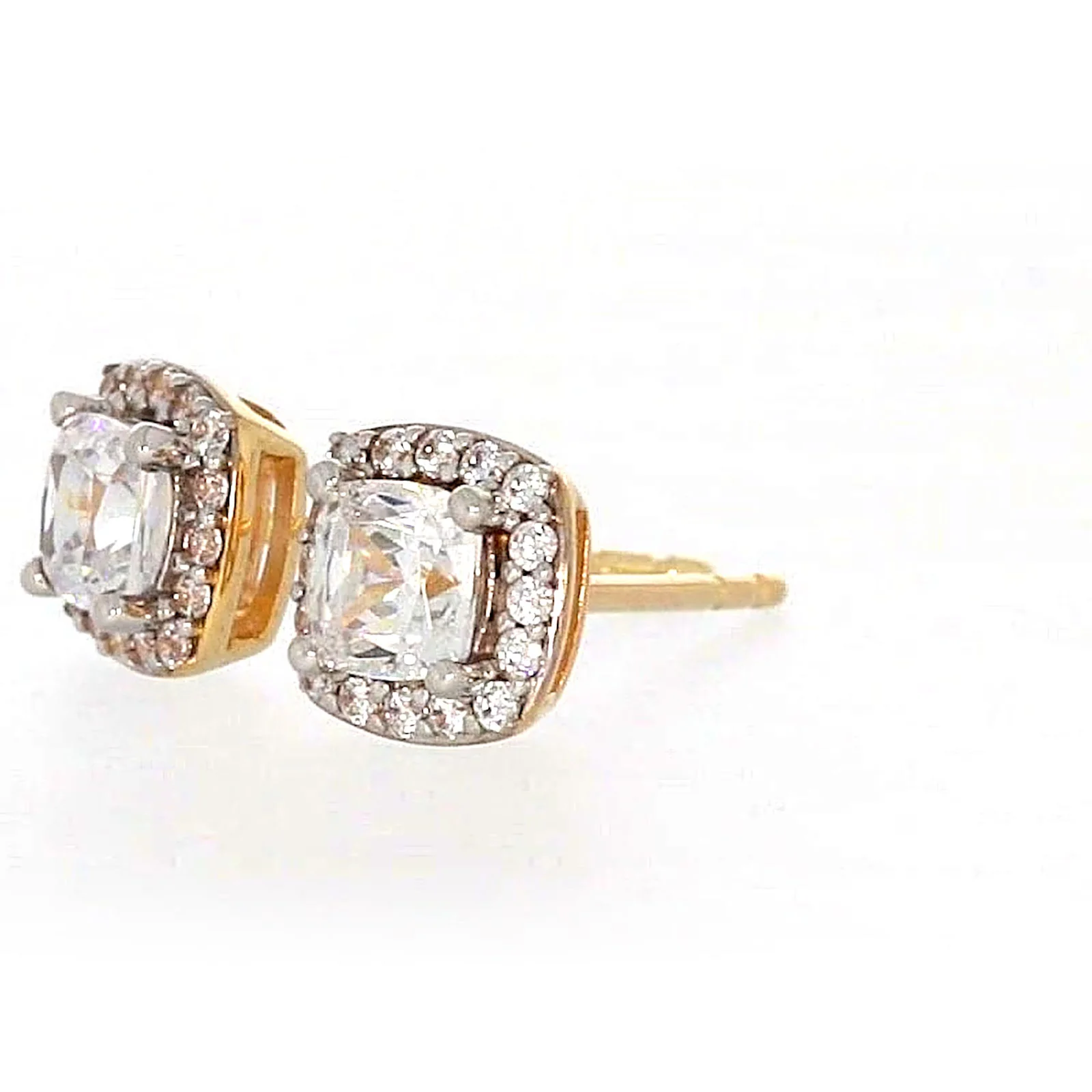 HUSH 9ct Yellow Gold Cushion & Round Brilliant Cut with 1 CARAT tw of Diamond Simulants Stud Earrings - Image 12