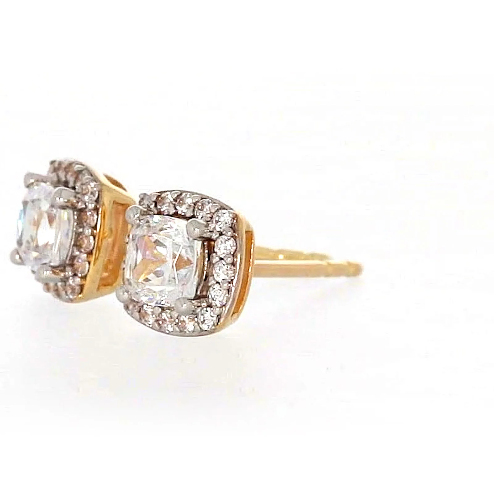HUSH 9ct Yellow Gold Cushion & Round Brilliant Cut with 1 CARAT tw of Diamond Simulants Stud Earrings - Image 13