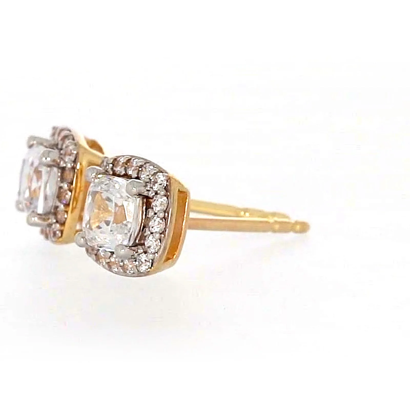 HUSH 9ct Yellow Gold Cushion & Round Brilliant Cut with 1 CARAT tw of Diamond Simulants Stud Earrings - Image 15