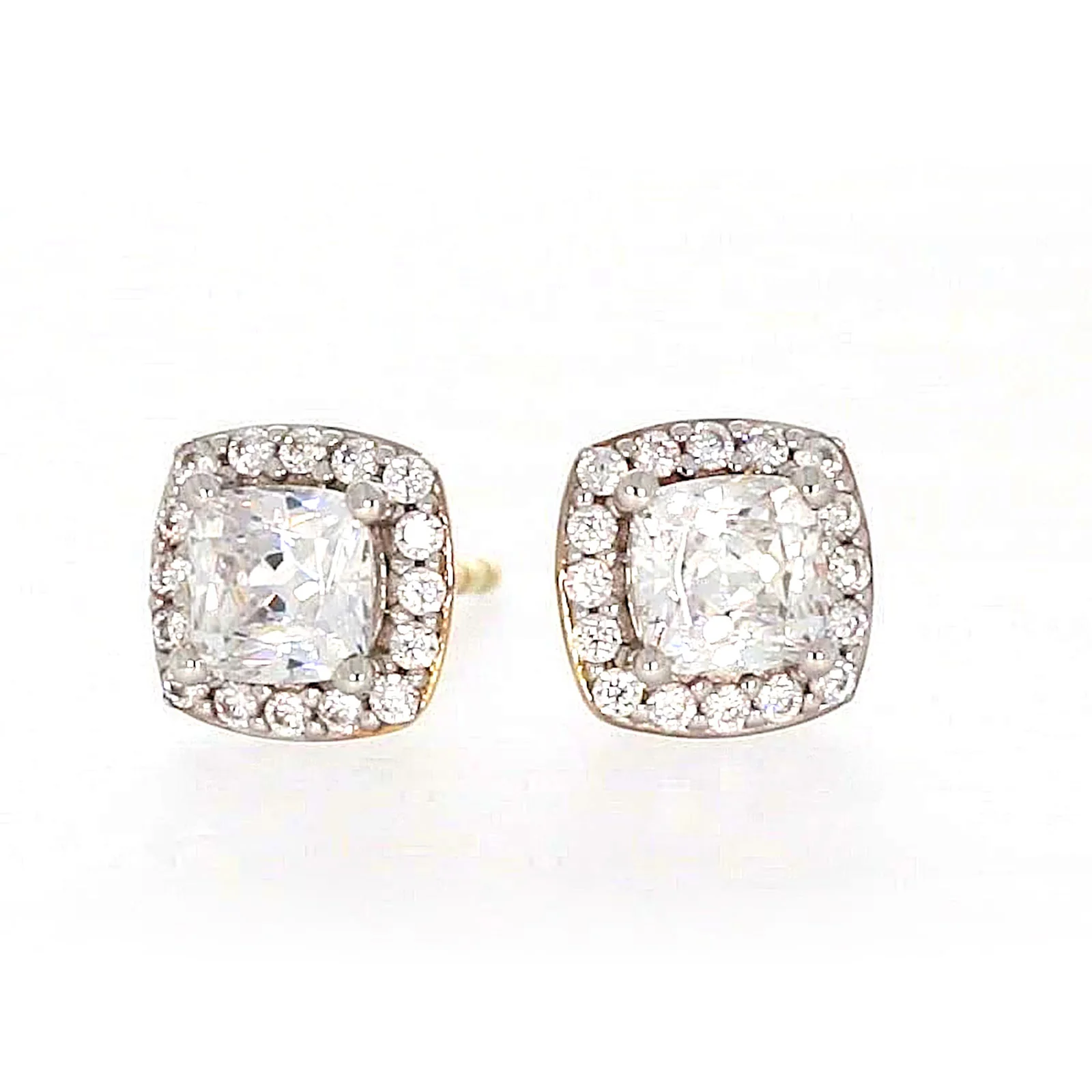 HUSH 9ct Yellow Gold Cushion & Round Brilliant Cut with 1 CARAT tw of Diamond Simulants Stud Earrings - Image 2