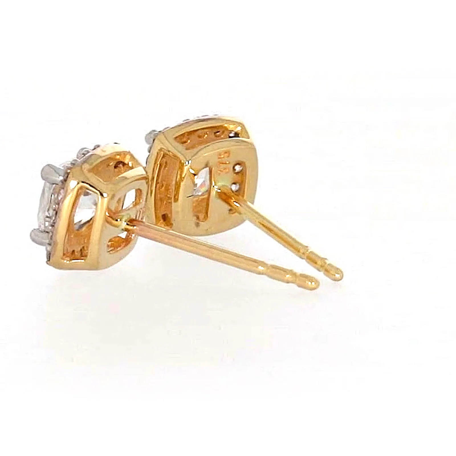 HUSH 9ct Yellow Gold Cushion & Round Brilliant Cut with 1 CARAT tw of Diamond Simulants Stud Earrings - Image 29