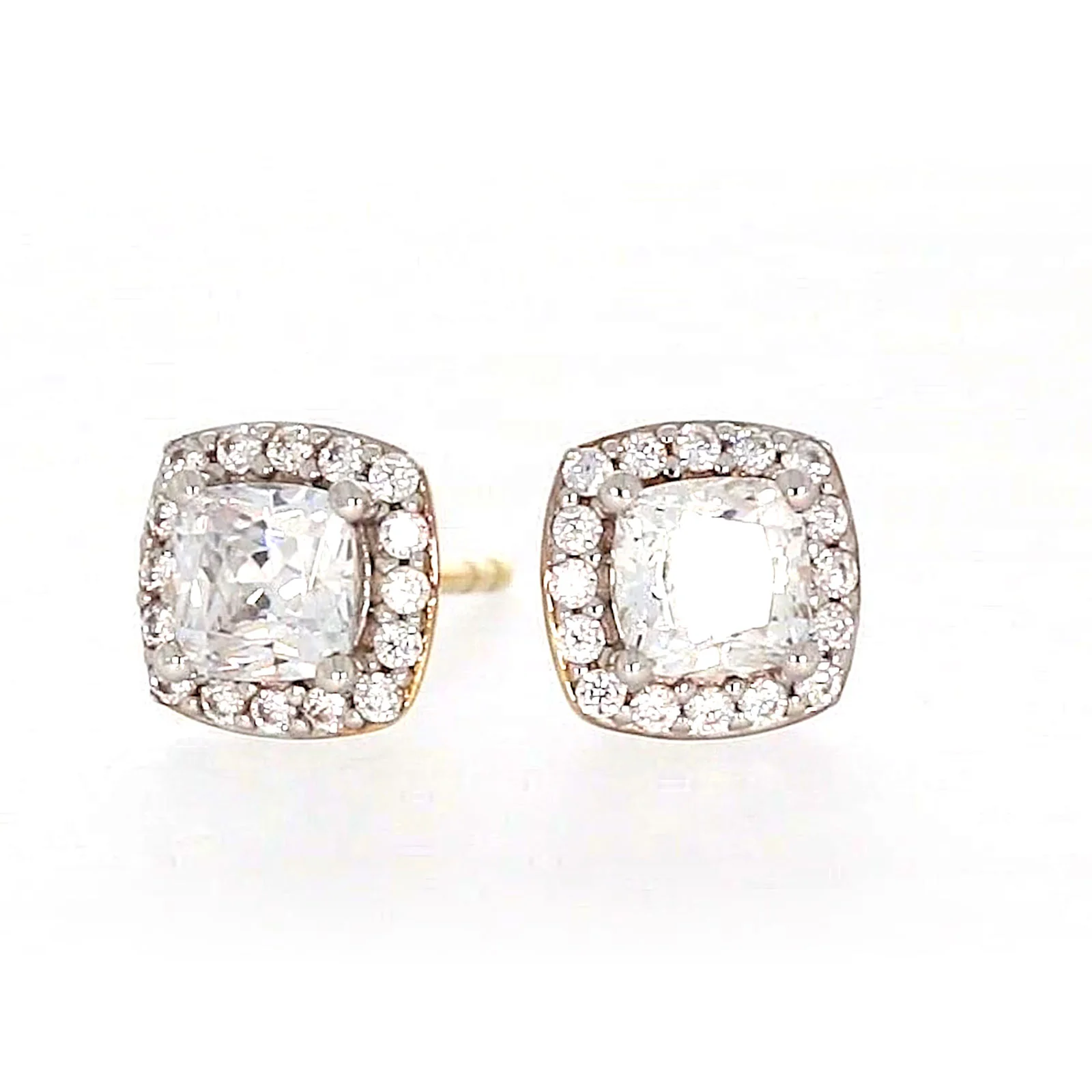 HUSH 9ct Yellow Gold Cushion & Round Brilliant Cut with 1 CARAT tw of Diamond Simulants Stud Earrings - Image 3