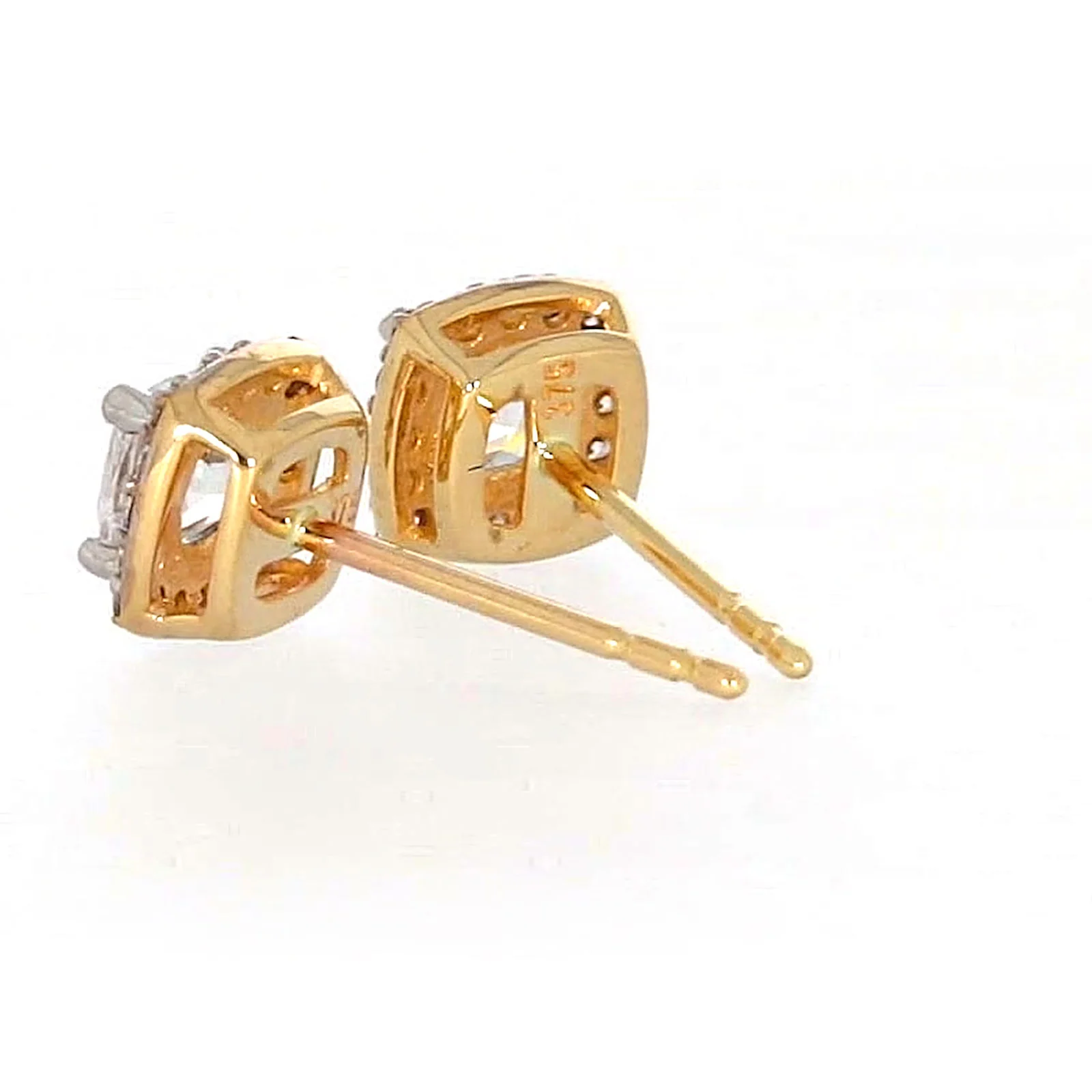 HUSH 9ct Yellow Gold Cushion & Round Brilliant Cut with 1 CARAT tw of Diamond Simulants Stud Earrings - Image 30