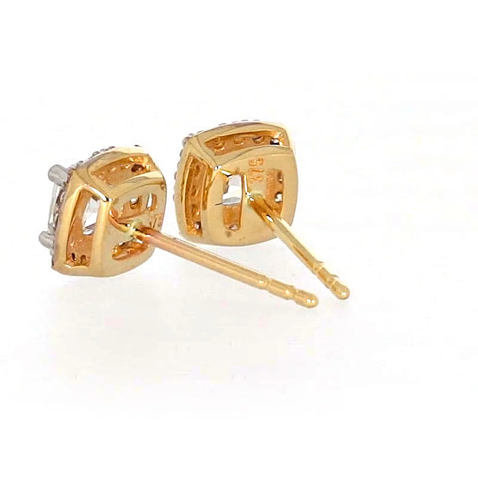 HUSH 9ct Yellow Gold Cushion & Round Brilliant Cut with 1 CARAT tw of Diamond Simulants Stud Earrings - Image 31