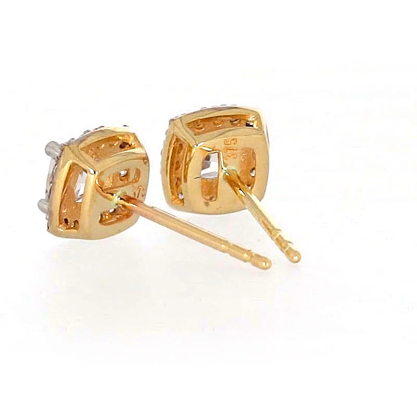 HUSH 9ct Yellow Gold Cushion & Round Brilliant Cut with 1 CARAT tw of Diamond Simulants Stud Earrings - Image 32