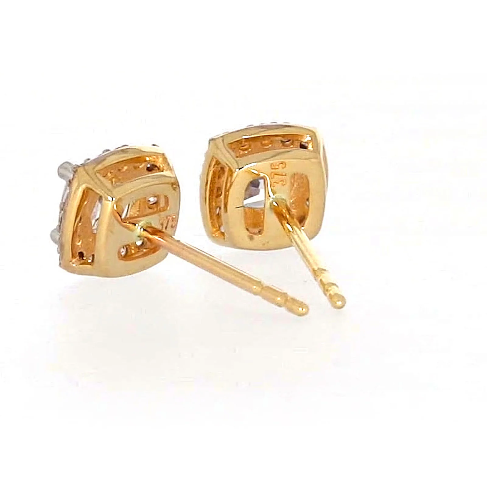 HUSH 9ct Yellow Gold Cushion & Round Brilliant Cut with 1 CARAT tw of Diamond Simulants Stud Earrings - Image 33