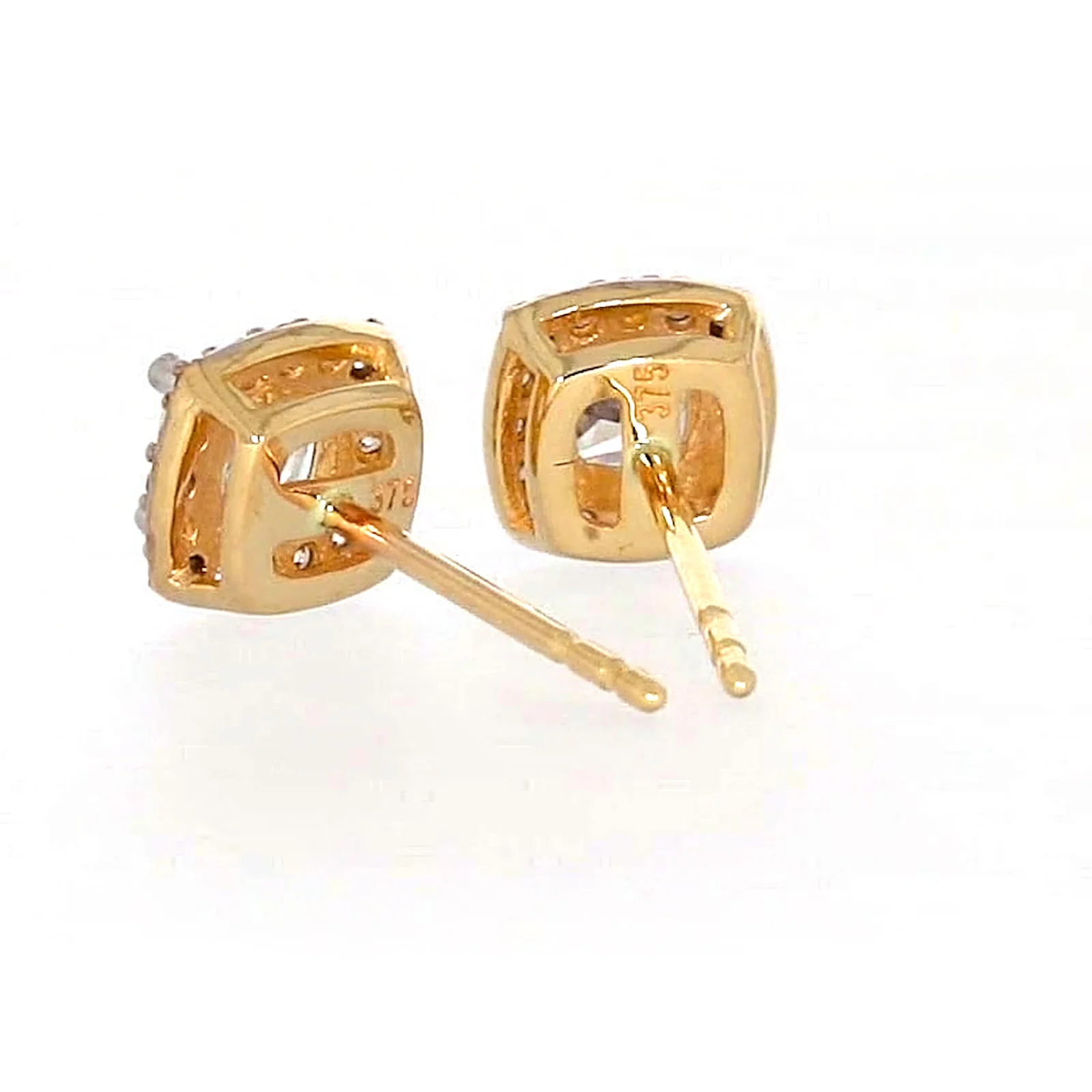 HUSH 9ct Yellow Gold Cushion & Round Brilliant Cut with 1 CARAT tw of Diamond Simulants Stud Earrings - Image 34