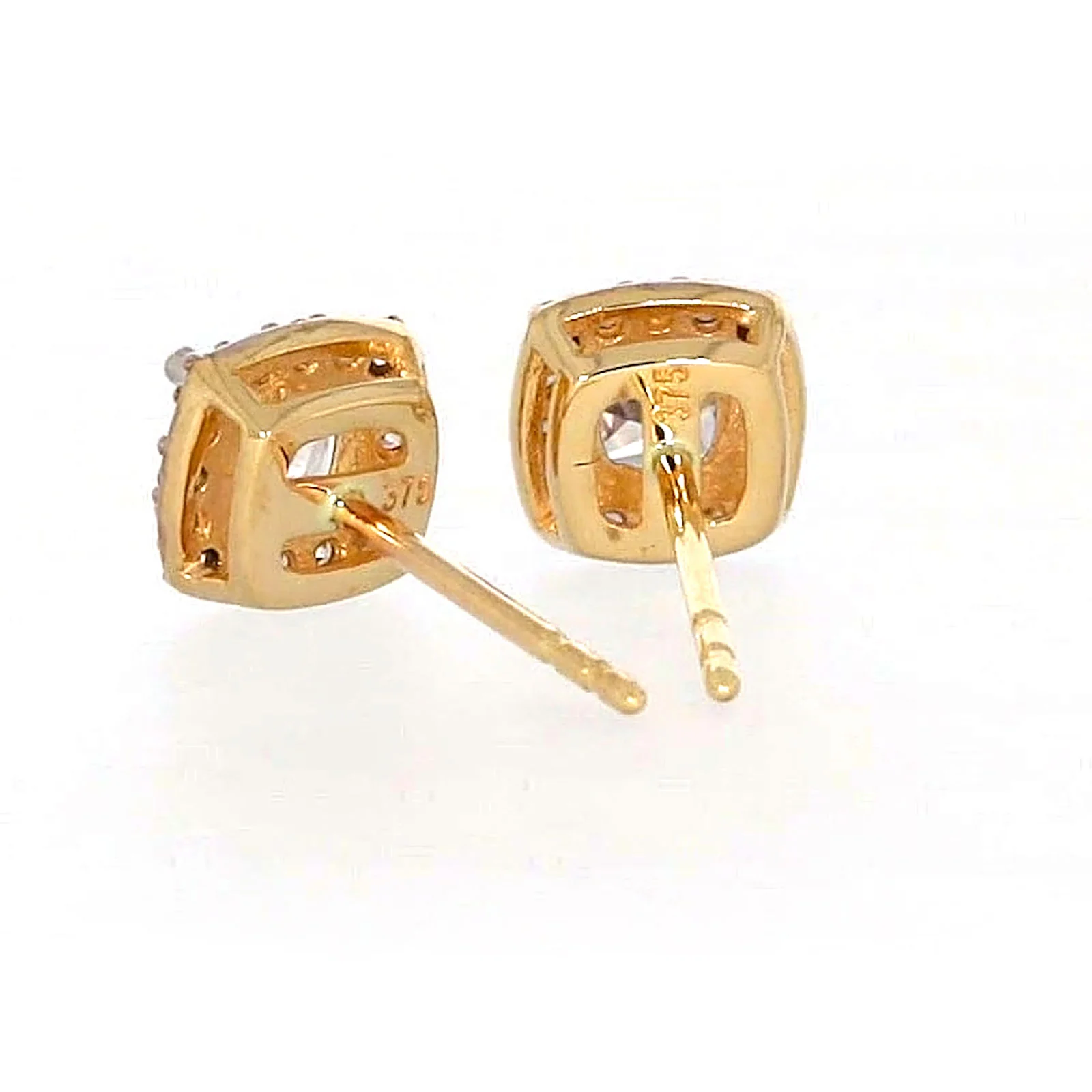 HUSH 9ct Yellow Gold Cushion & Round Brilliant Cut with 1 CARAT tw of Diamond Simulants Stud Earrings - Image 35