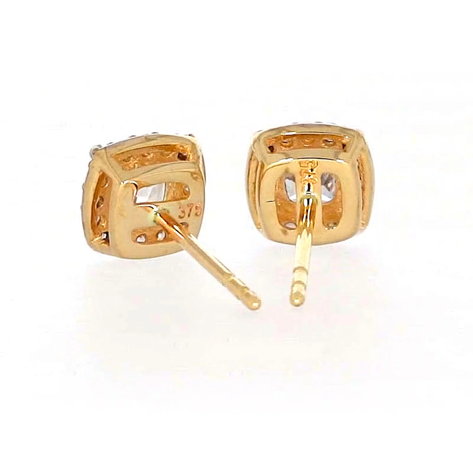 HUSH 9ct Yellow Gold Cushion & Round Brilliant Cut with 1 CARAT tw of Diamond Simulants Stud Earrings - Image 37