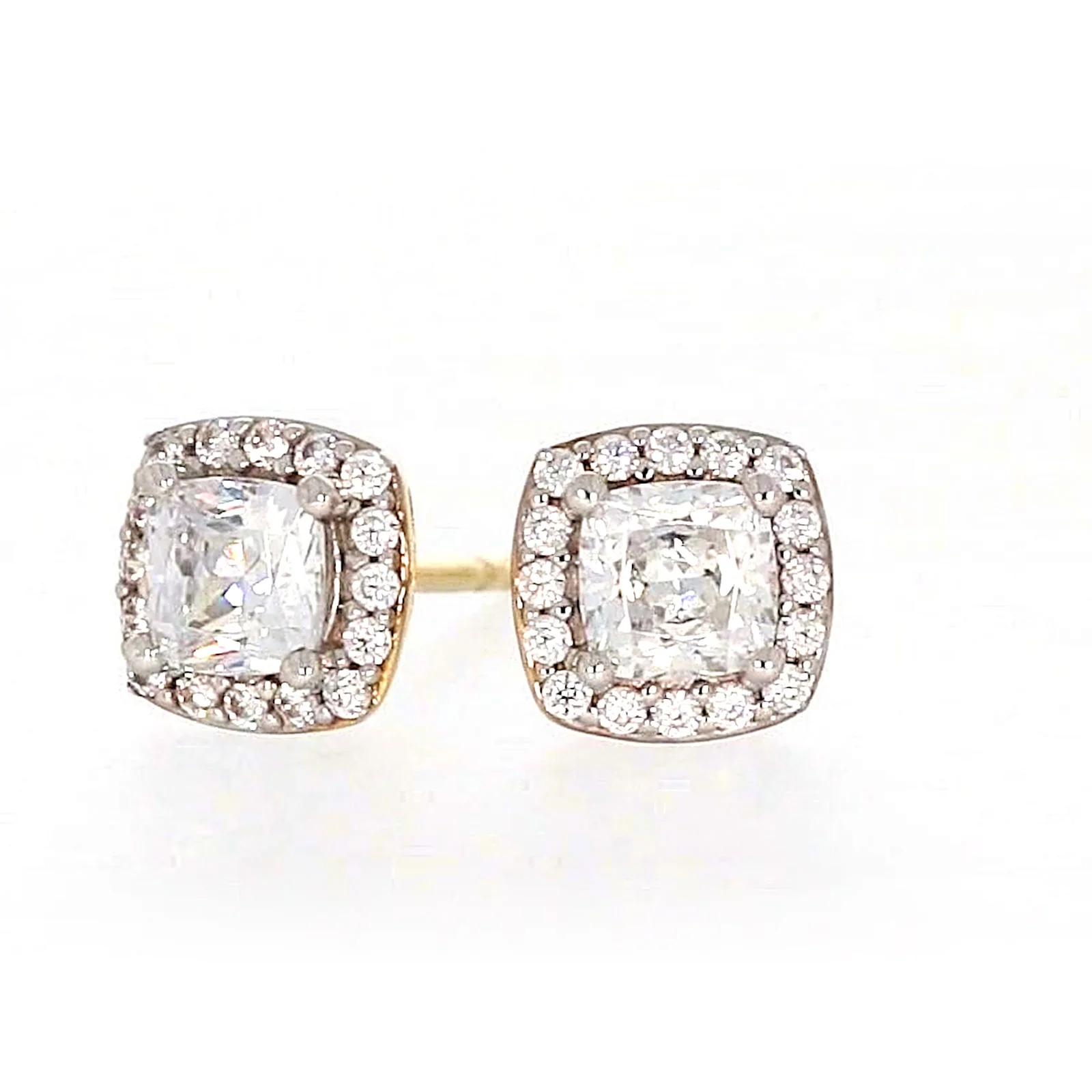 HUSH 9ct Yellow Gold Cushion & Round Brilliant Cut with 1 CARAT tw of Diamond Simulants Stud Earrings - Image 4
