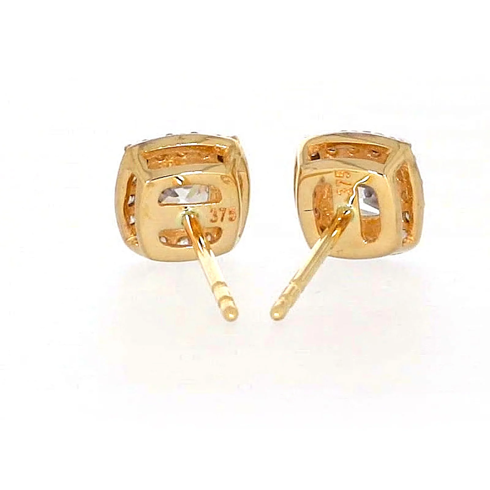 HUSH 9ct Yellow Gold Cushion & Round Brilliant Cut with 1 CARAT tw of Diamond Simulants Stud Earrings - Image 40