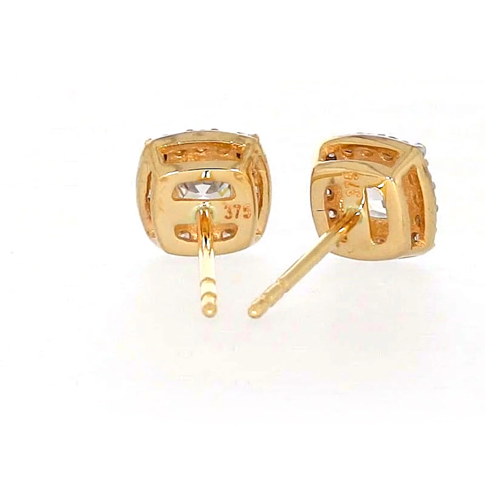 HUSH 9ct Yellow Gold Cushion & Round Brilliant Cut with 1 CARAT tw of Diamond Simulants Stud Earrings - Image 42