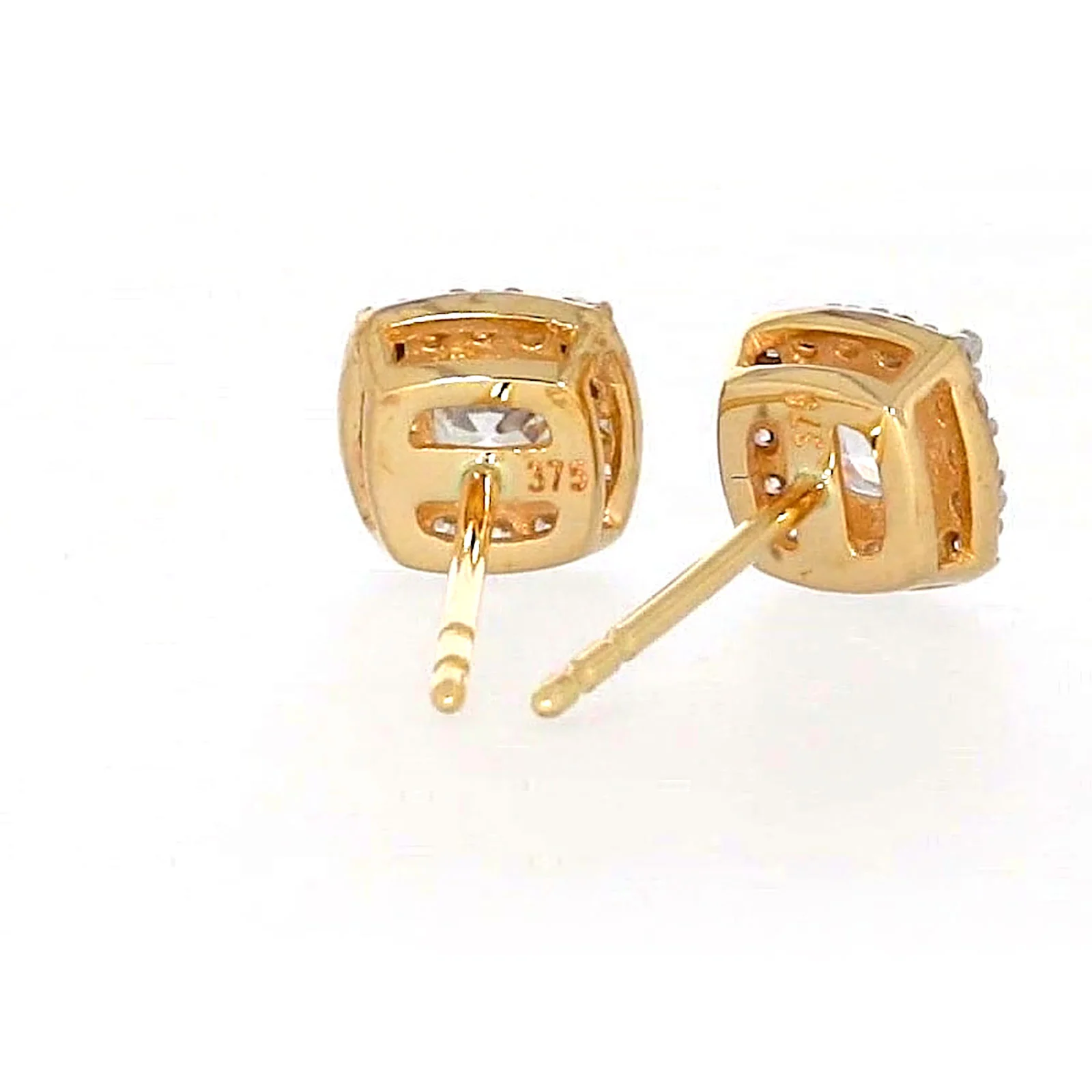 HUSH 9ct Yellow Gold Cushion & Round Brilliant Cut with 1 CARAT tw of Diamond Simulants Stud Earrings - Image 43