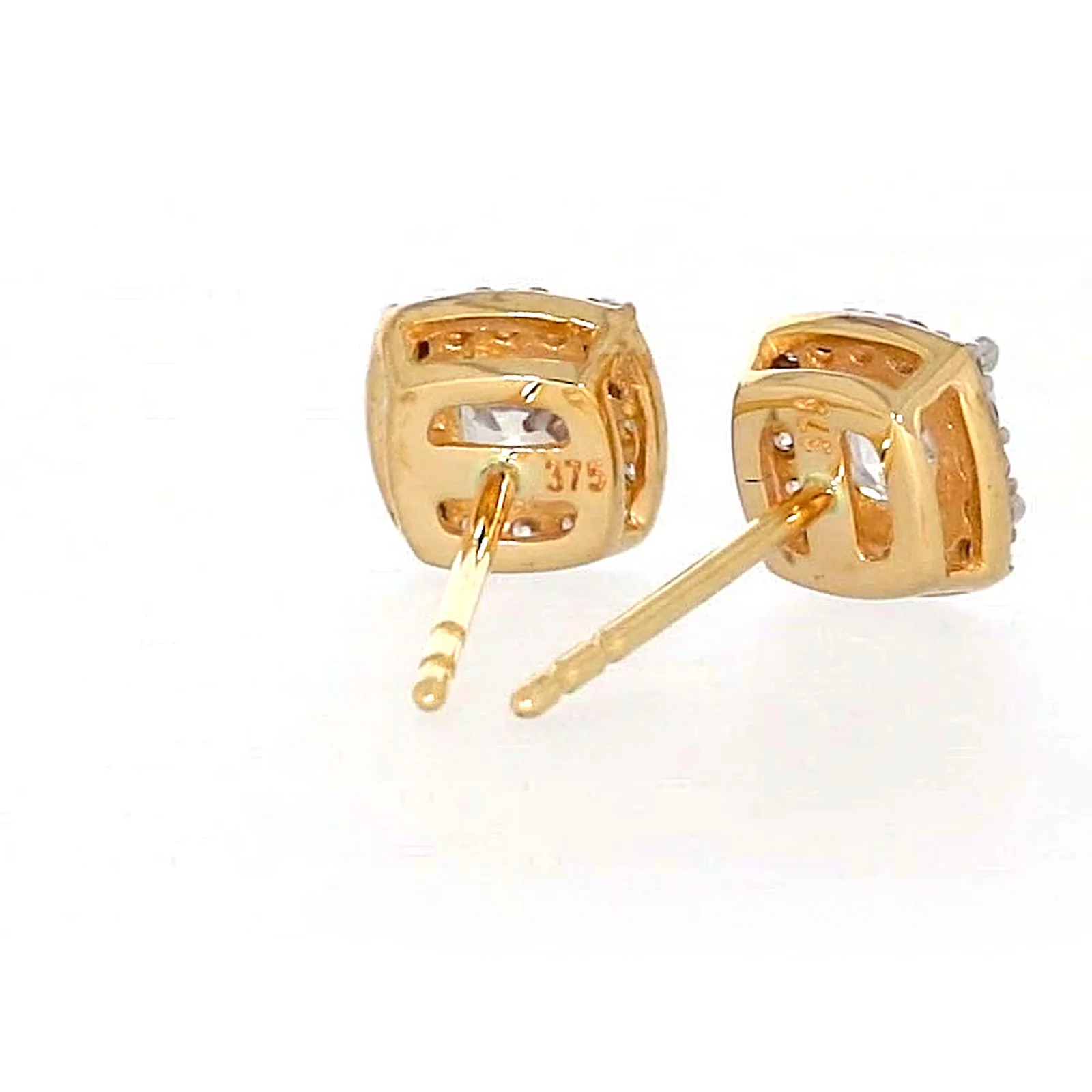 HUSH 9ct Yellow Gold Cushion & Round Brilliant Cut with 1 CARAT tw of Diamond Simulants Stud Earrings - Image 44