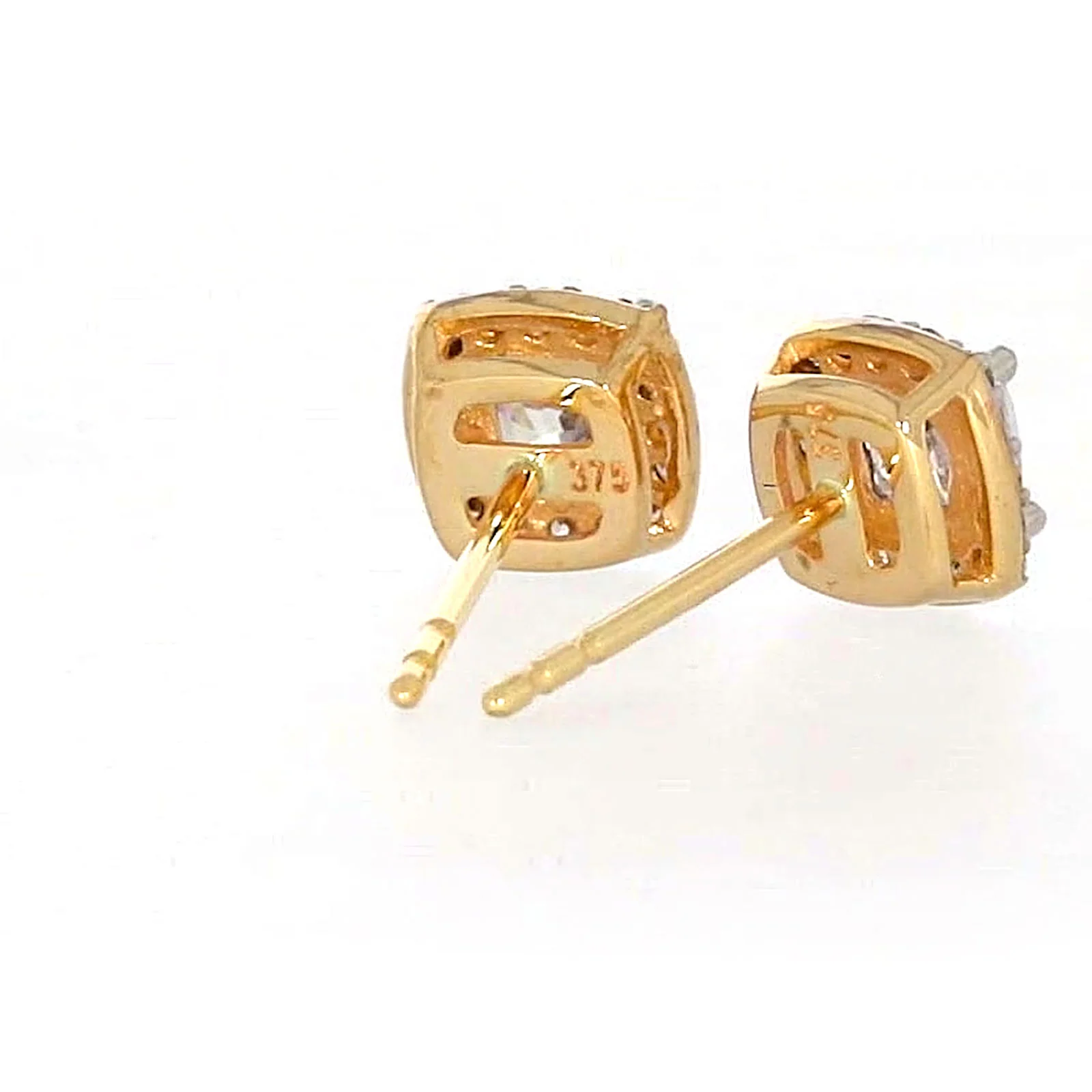 HUSH 9ct Yellow Gold Cushion & Round Brilliant Cut with 1 CARAT tw of Diamond Simulants Stud Earrings - Image 45