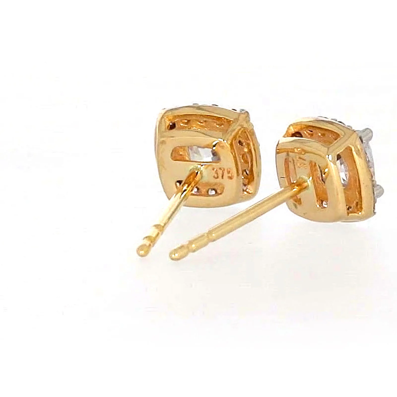 HUSH 9ct Yellow Gold Cushion & Round Brilliant Cut with 1 CARAT tw of Diamond Simulants Stud Earrings - Image 46