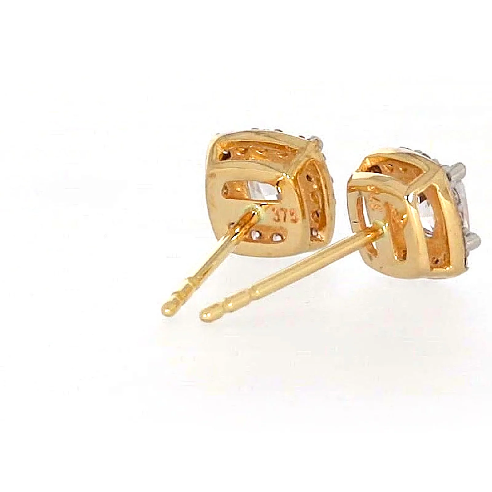 HUSH 9ct Yellow Gold Cushion & Round Brilliant Cut with 1 CARAT tw of Diamond Simulants Stud Earrings - Image 47