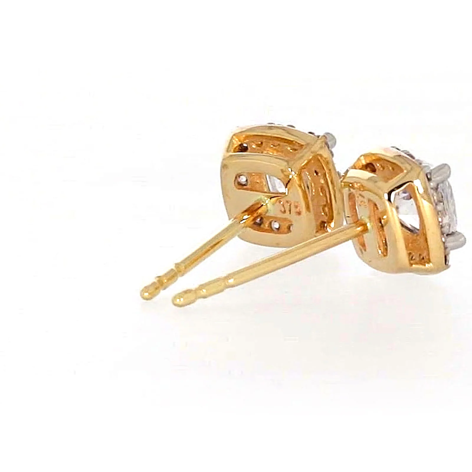 HUSH 9ct Yellow Gold Cushion & Round Brilliant Cut with 1 CARAT tw of Diamond Simulants Stud Earrings - Image 49