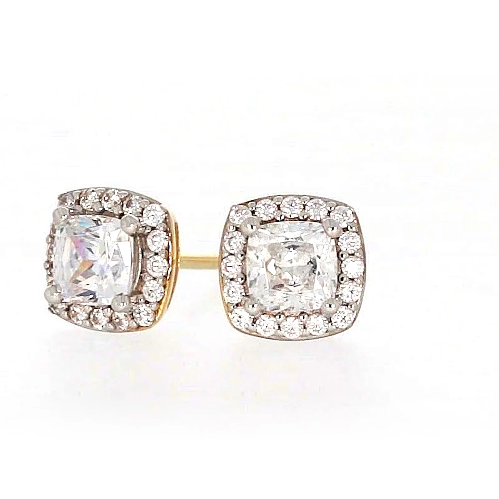 HUSH 9ct Yellow Gold Cushion & Round Brilliant Cut with 1 CARAT tw of Diamond Simulants Stud Earrings - Image 5