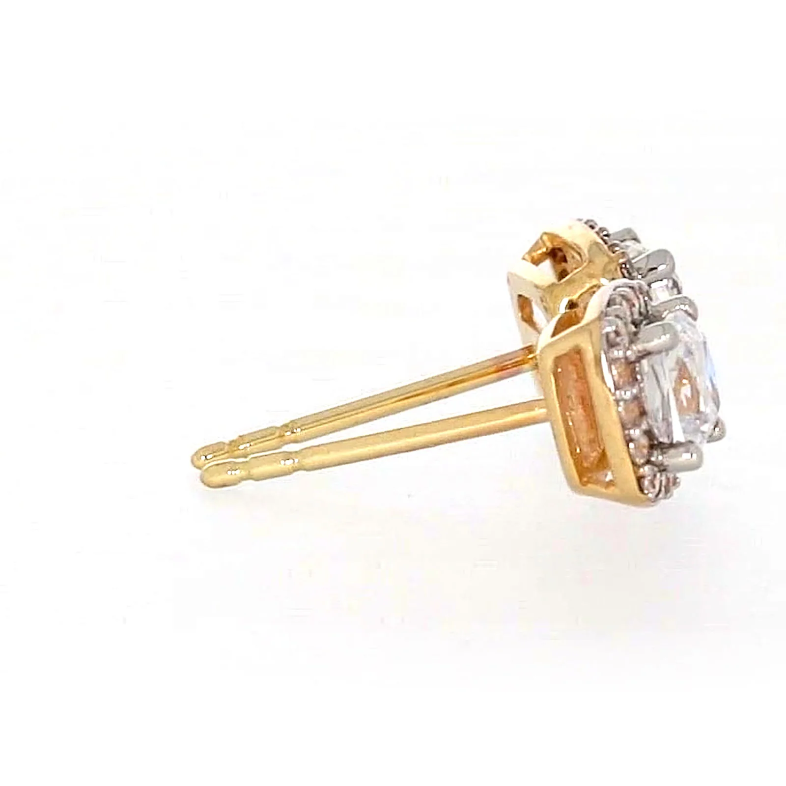 HUSH 9ct Yellow Gold Cushion & Round Brilliant Cut with 1 CARAT tw of Diamond Simulants Stud Earrings - Image 57