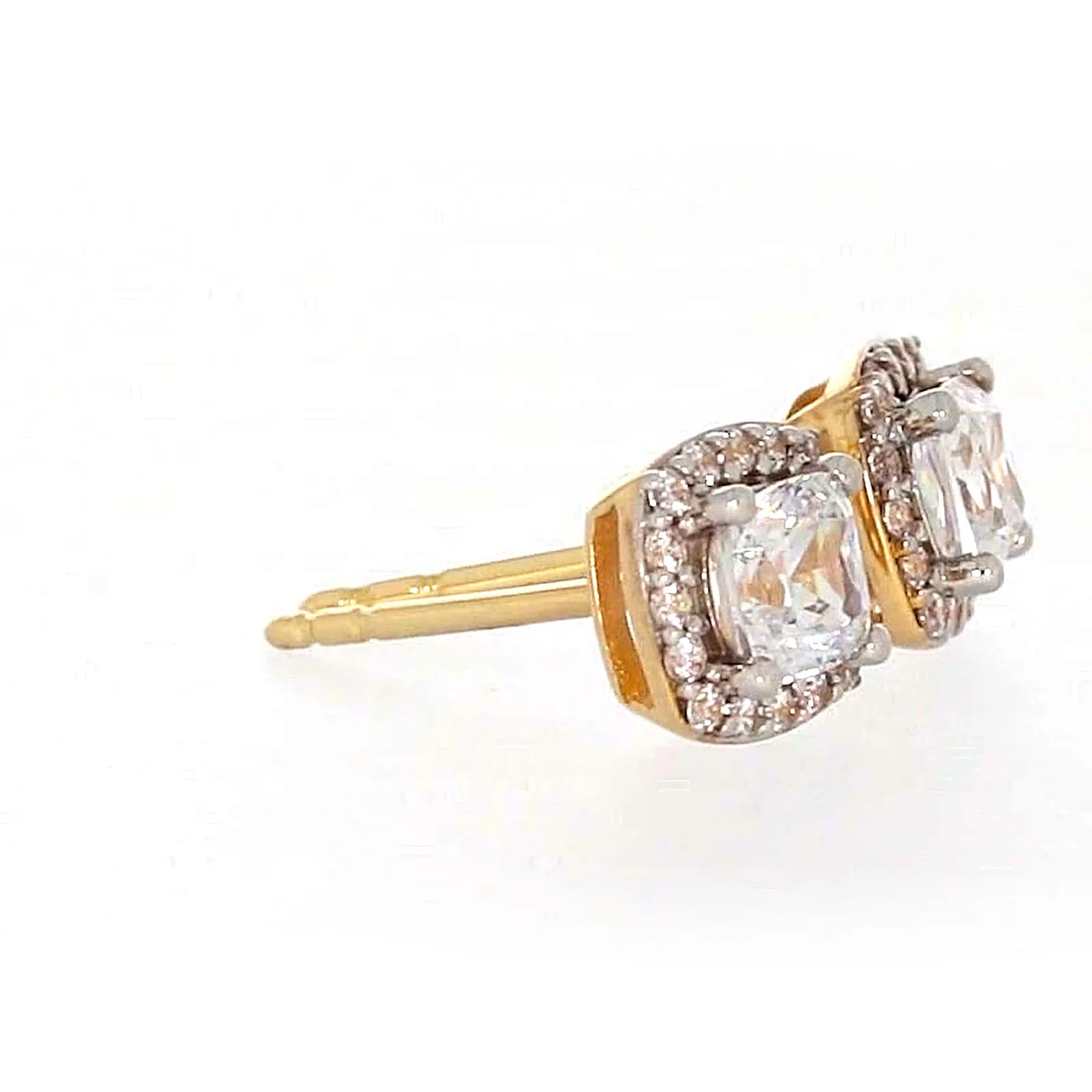 HUSH 9ct Yellow Gold Cushion & Round Brilliant Cut with 1 CARAT tw of Diamond Simulants Stud Earrings - Image 63