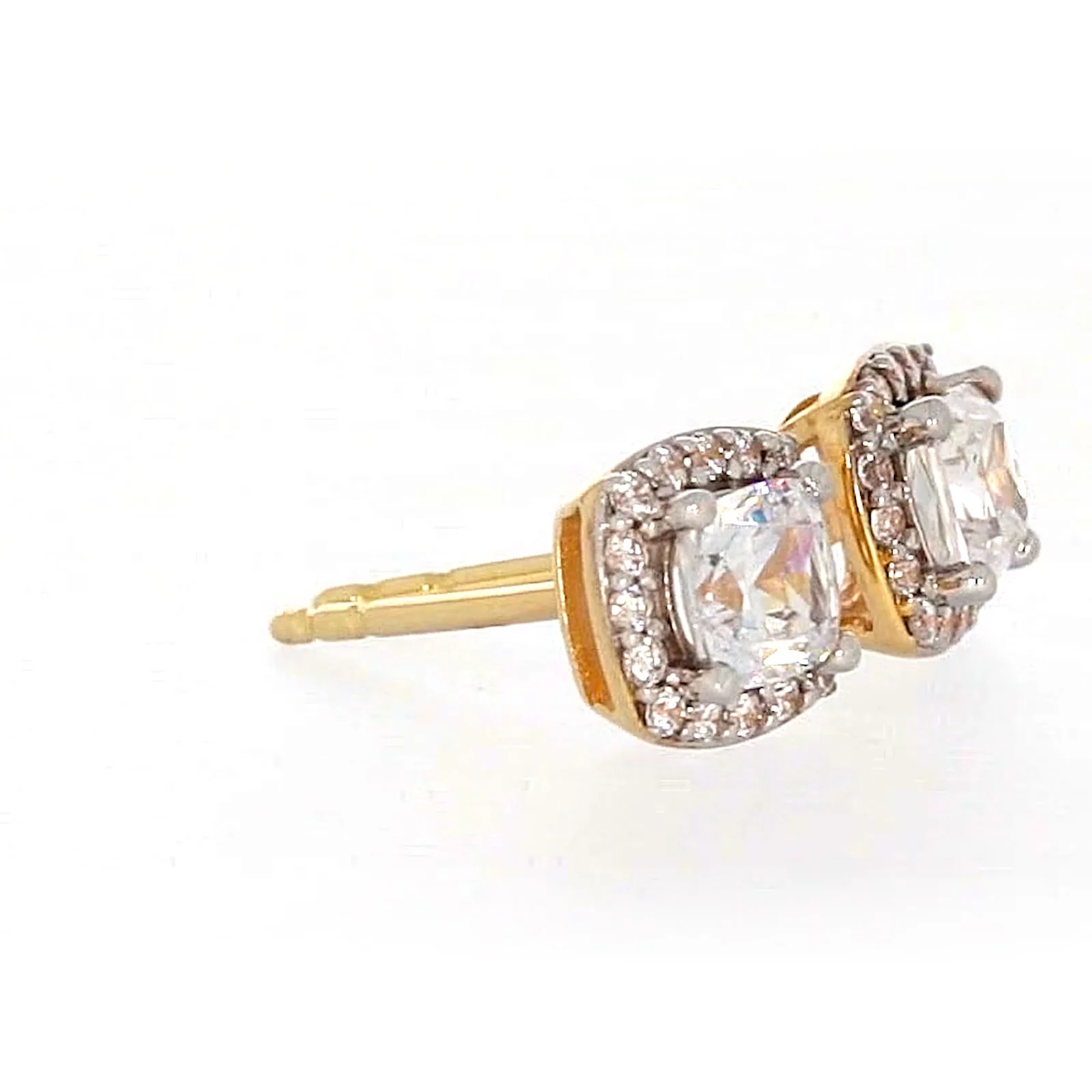 HUSH 9ct Yellow Gold Cushion & Round Brilliant Cut with 1 CARAT tw of Diamond Simulants Stud Earrings - Image 64