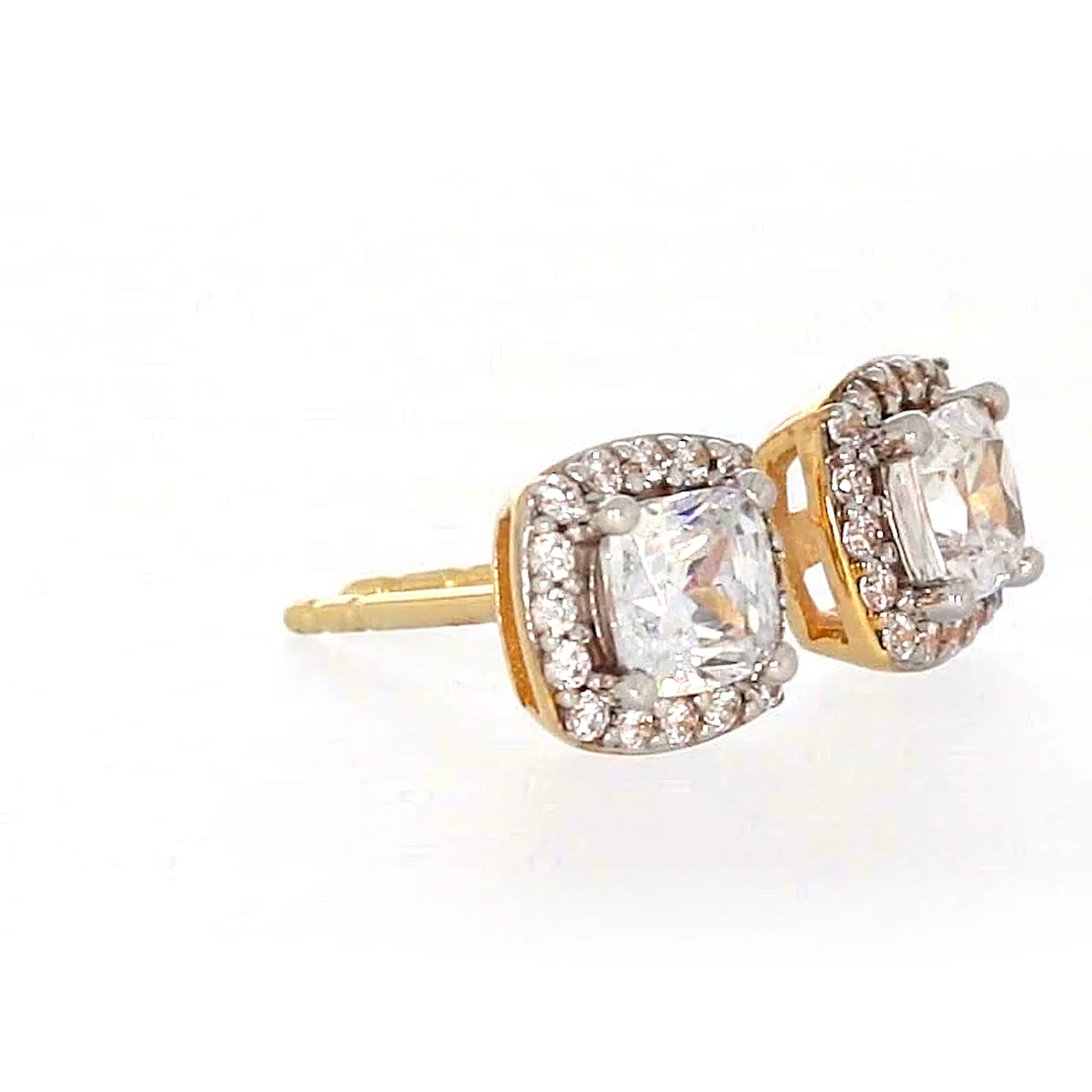 HUSH 9ct Yellow Gold Cushion & Round Brilliant Cut with 1 CARAT tw of Diamond Simulants Stud Earrings - Image 66