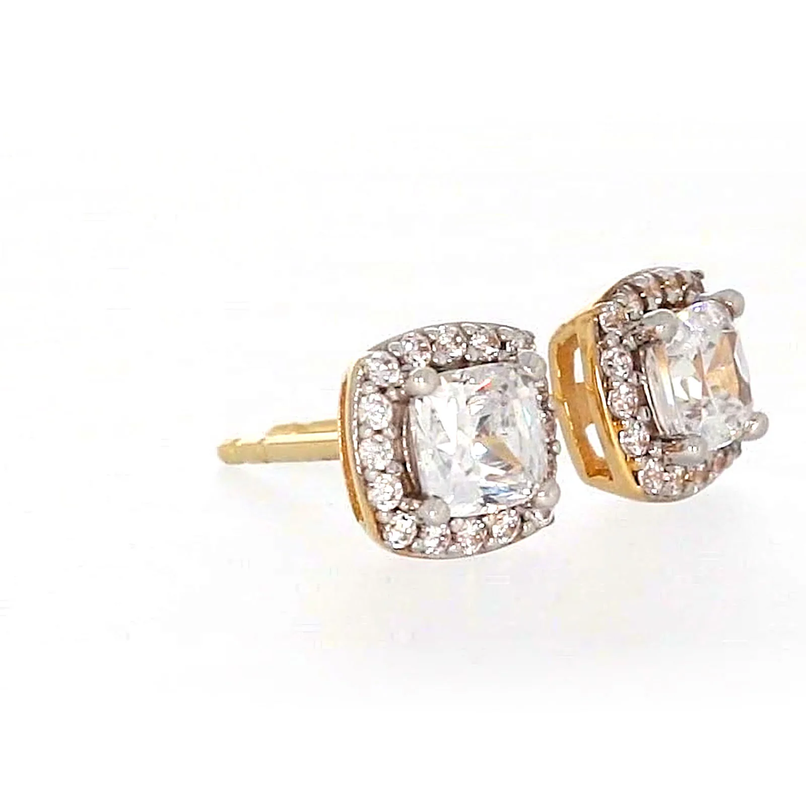 HUSH 9ct Yellow Gold Cushion & Round Brilliant Cut with 1 CARAT tw of Diamond Simulants Stud Earrings - Image 67