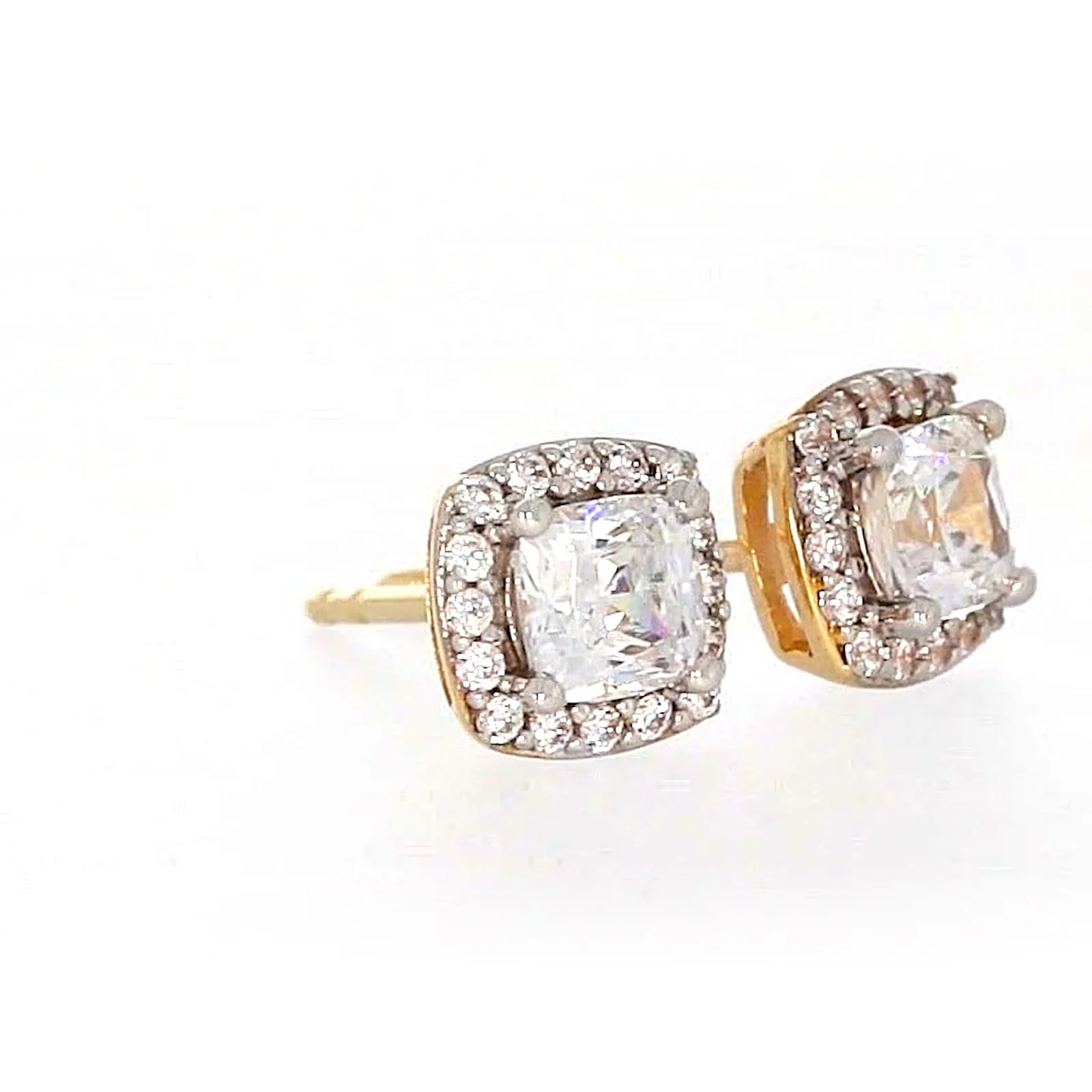HUSH 9ct Yellow Gold Cushion & Round Brilliant Cut with 1 CARAT tw of Diamond Simulants Stud Earrings - Image 68