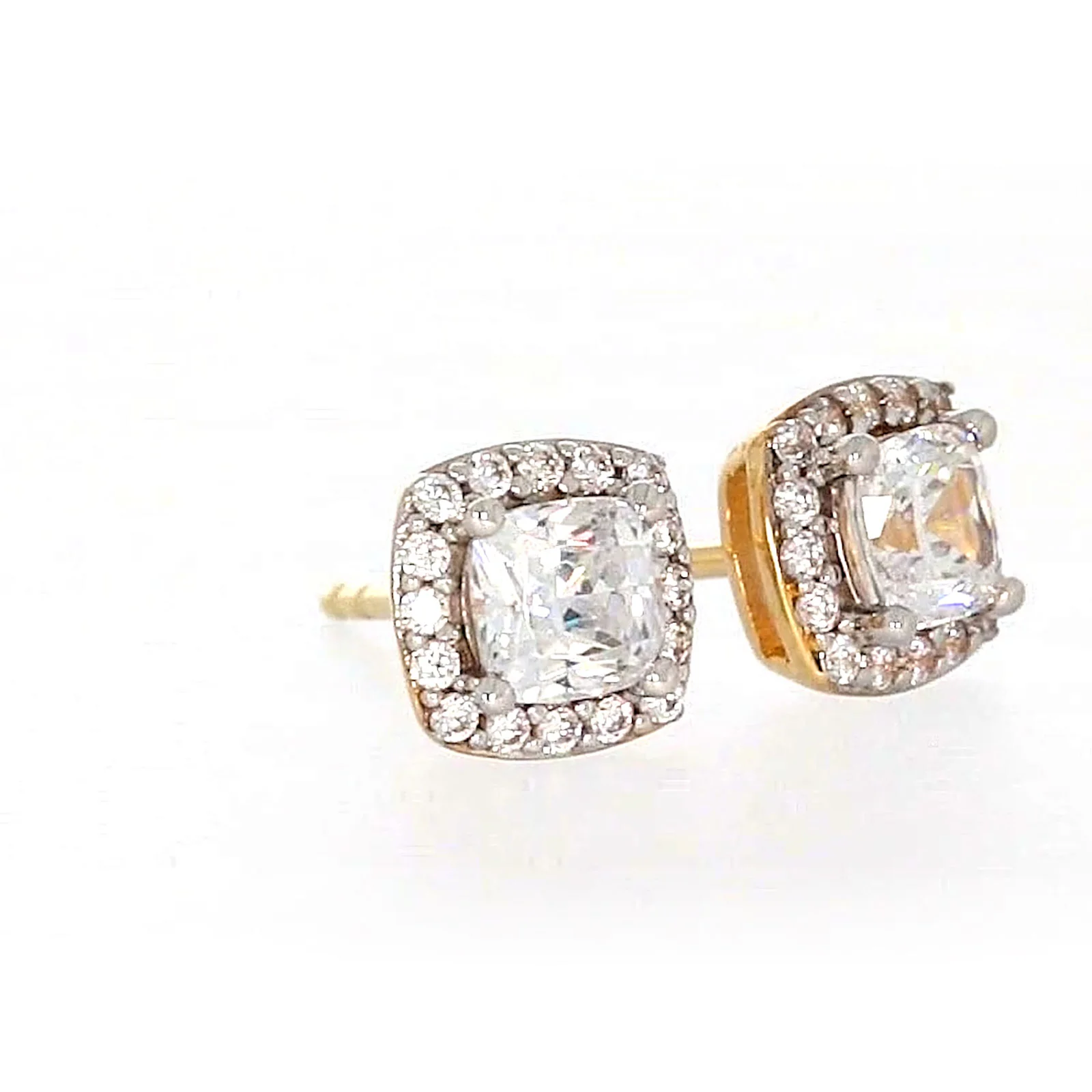 HUSH 9ct Yellow Gold Cushion & Round Brilliant Cut with 1 CARAT tw of Diamond Simulants Stud Earrings - Image 69
