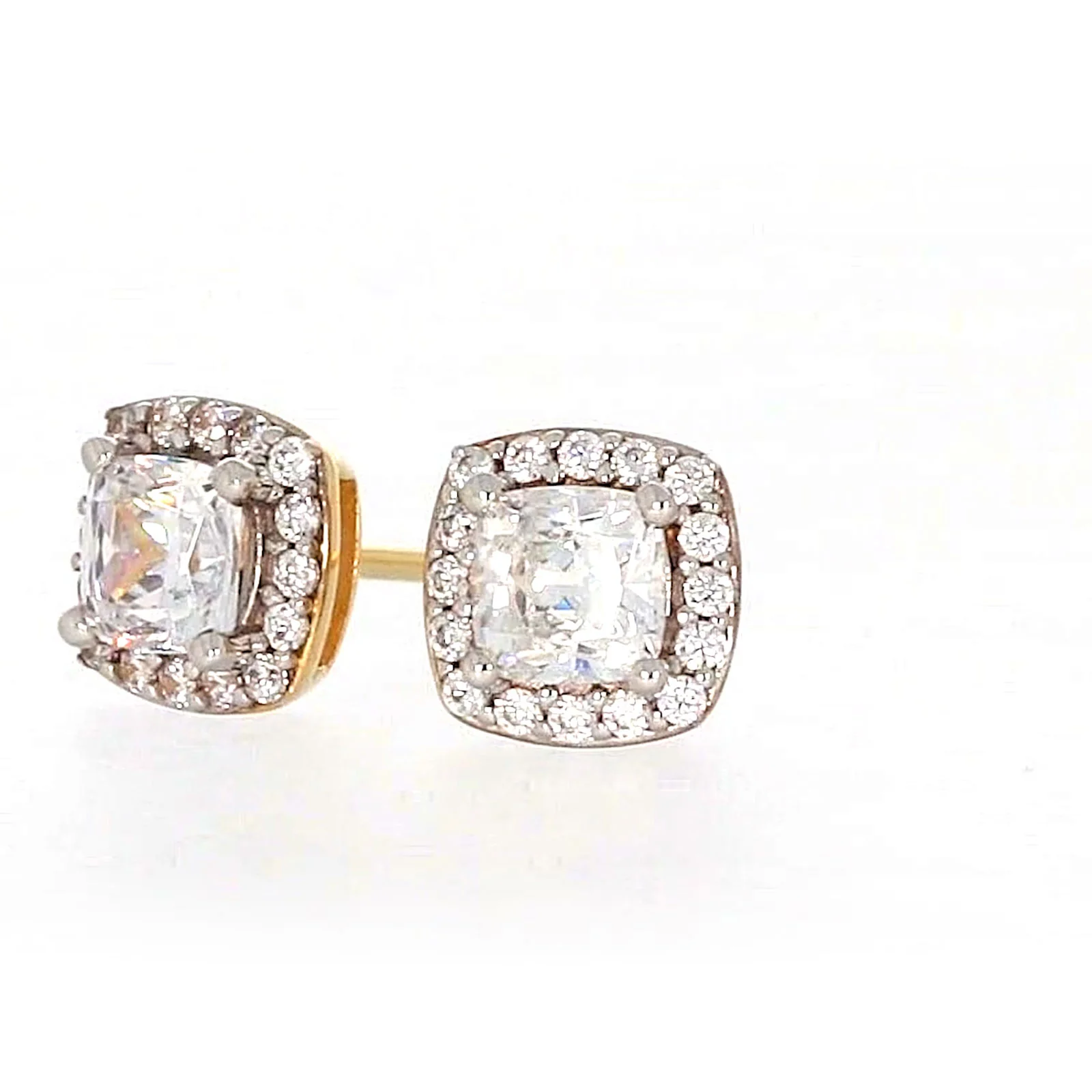 HUSH 9ct Yellow Gold Cushion & Round Brilliant Cut with 1 CARAT tw of Diamond Simulants Stud Earrings - Image 7